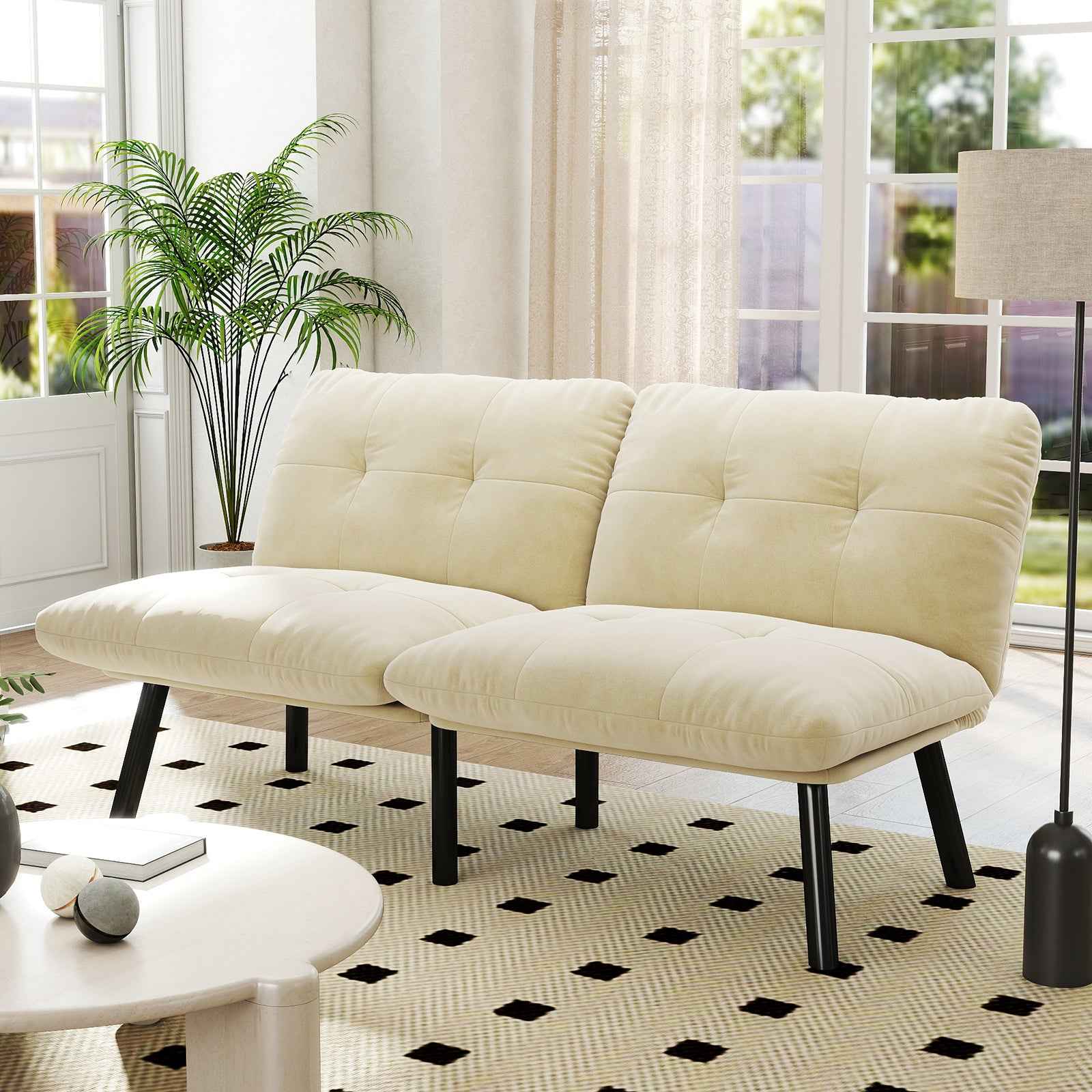 Cream Convertible Folding Modern sofa Bed