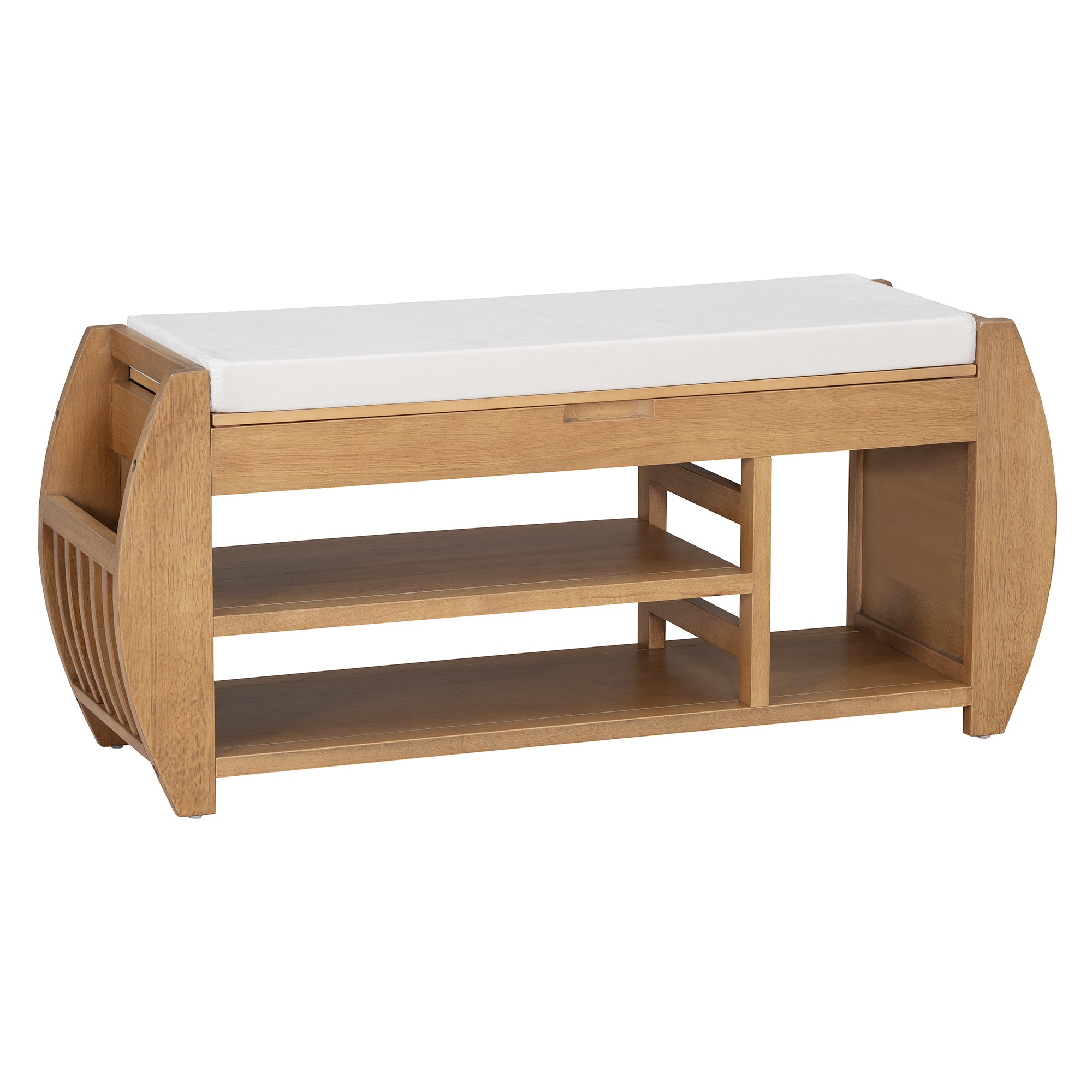 TREXM Retro Multifunctional Storage Bench with Cushion and Curved Side Panel for Entrance and Living Room (Natural)