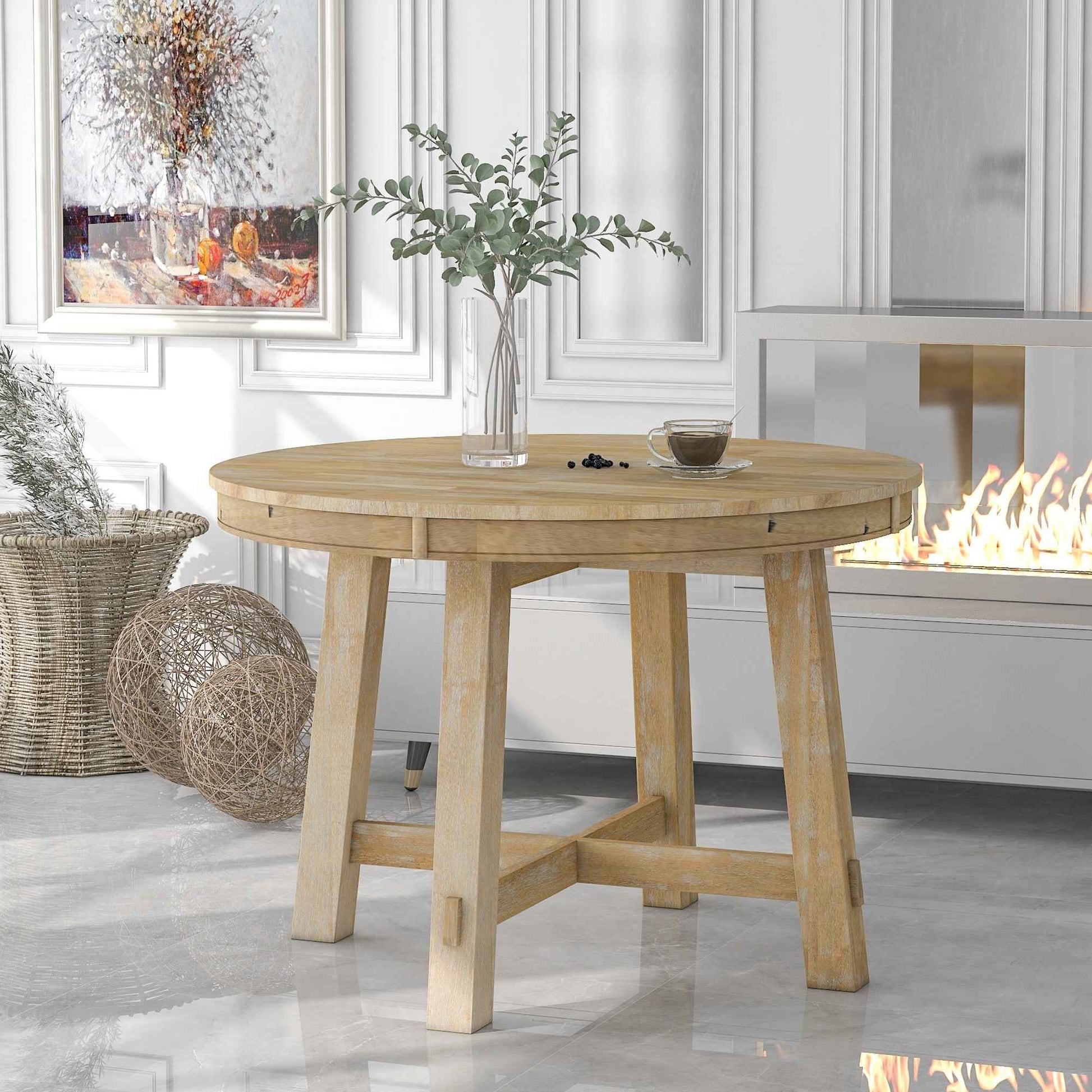Gia Round Extendable Dining Table with 16' Leaf Wood, Natural