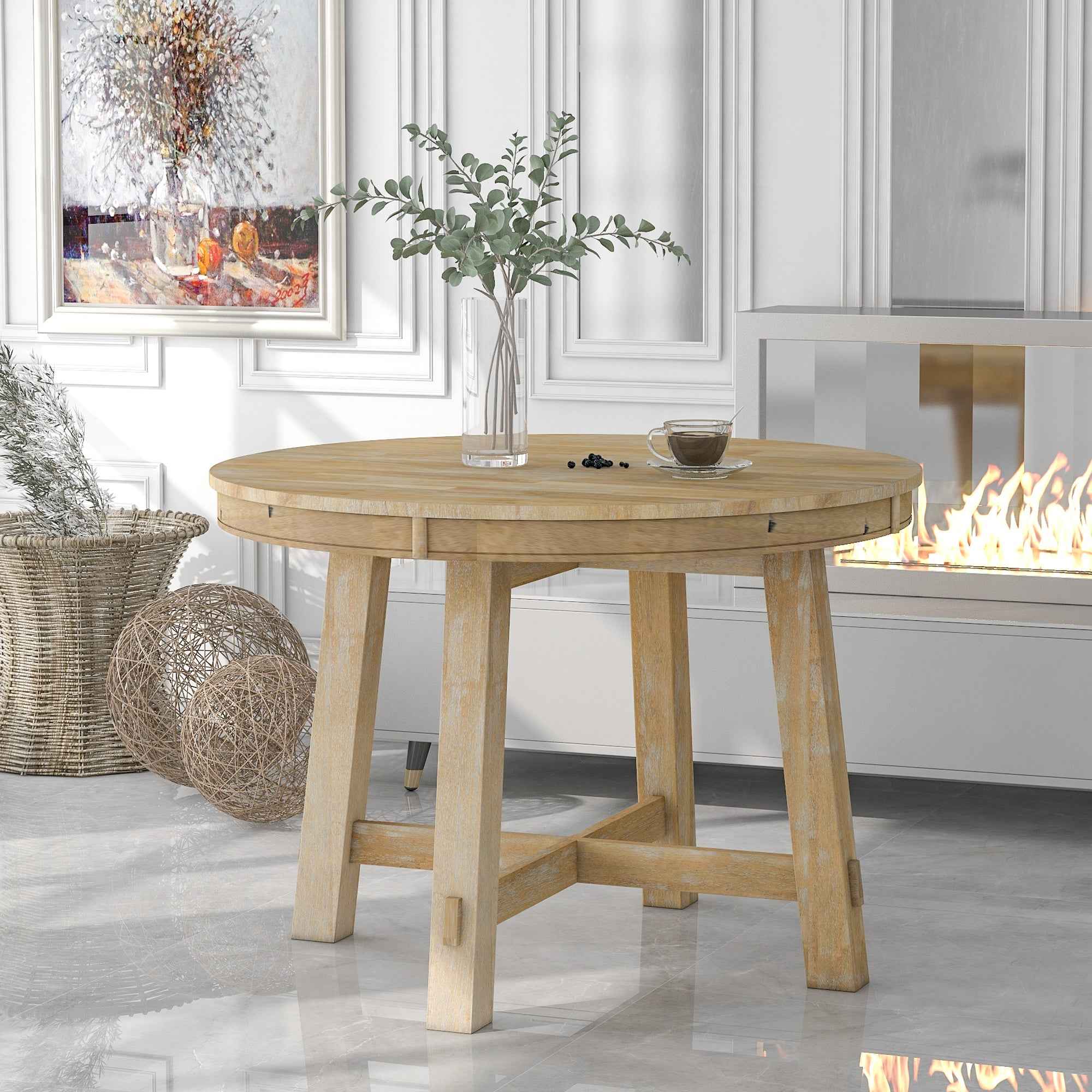 Gia Round Extendable Dining Table with 16' Leaf Wood, Natural