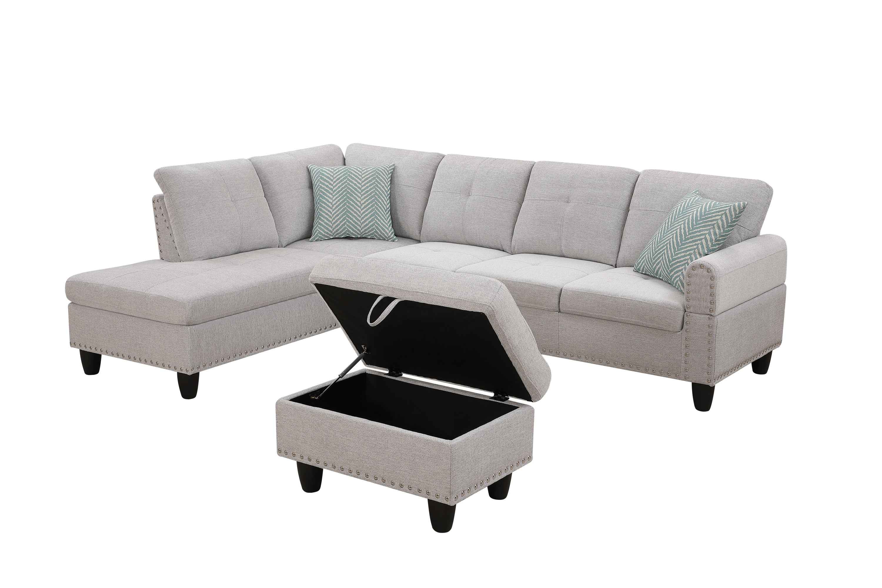 Accent Pillow - Equipped Sectional Sofa in Light Grey