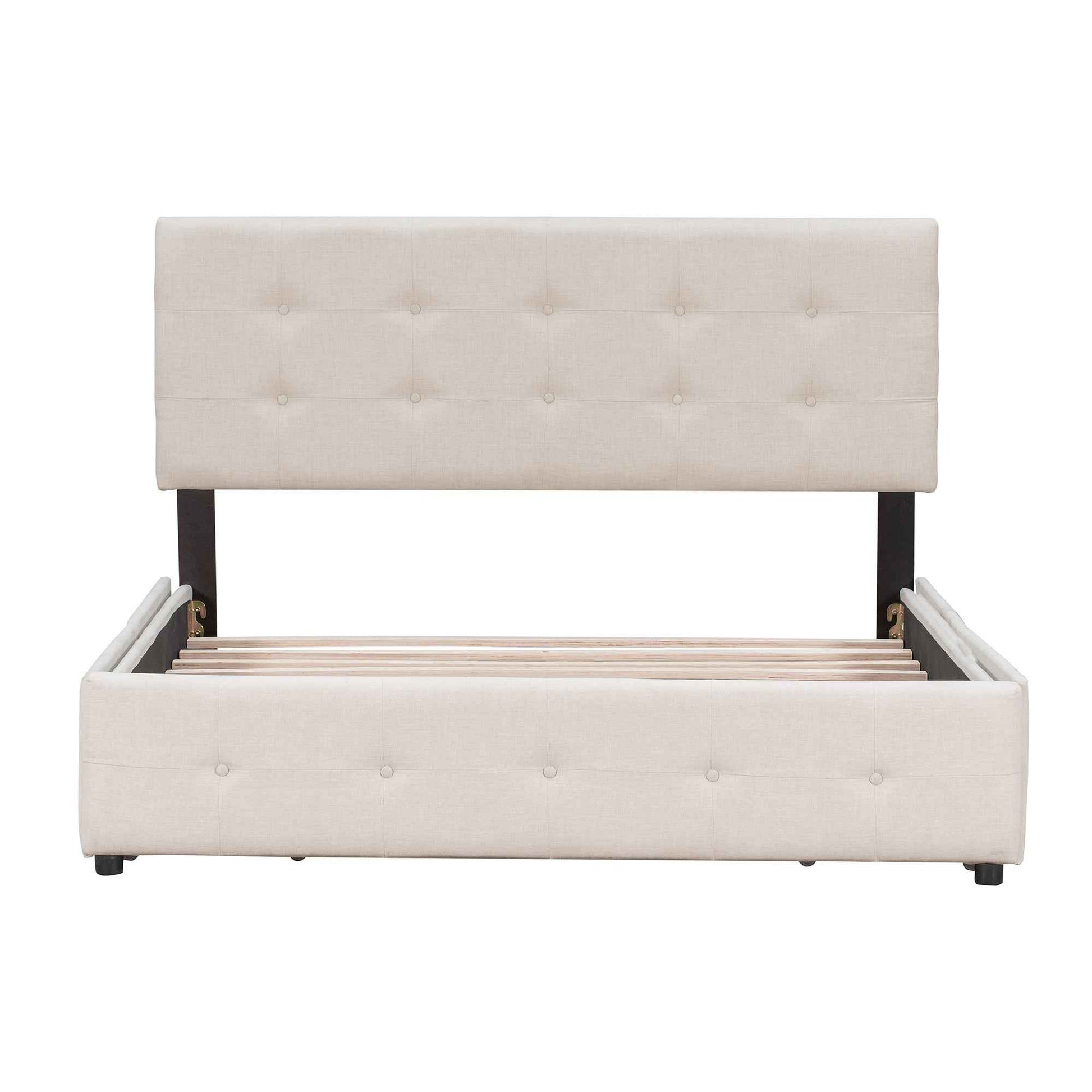 Upholstered Queen Platform Bed with Classic Headboard and 4 Drawers