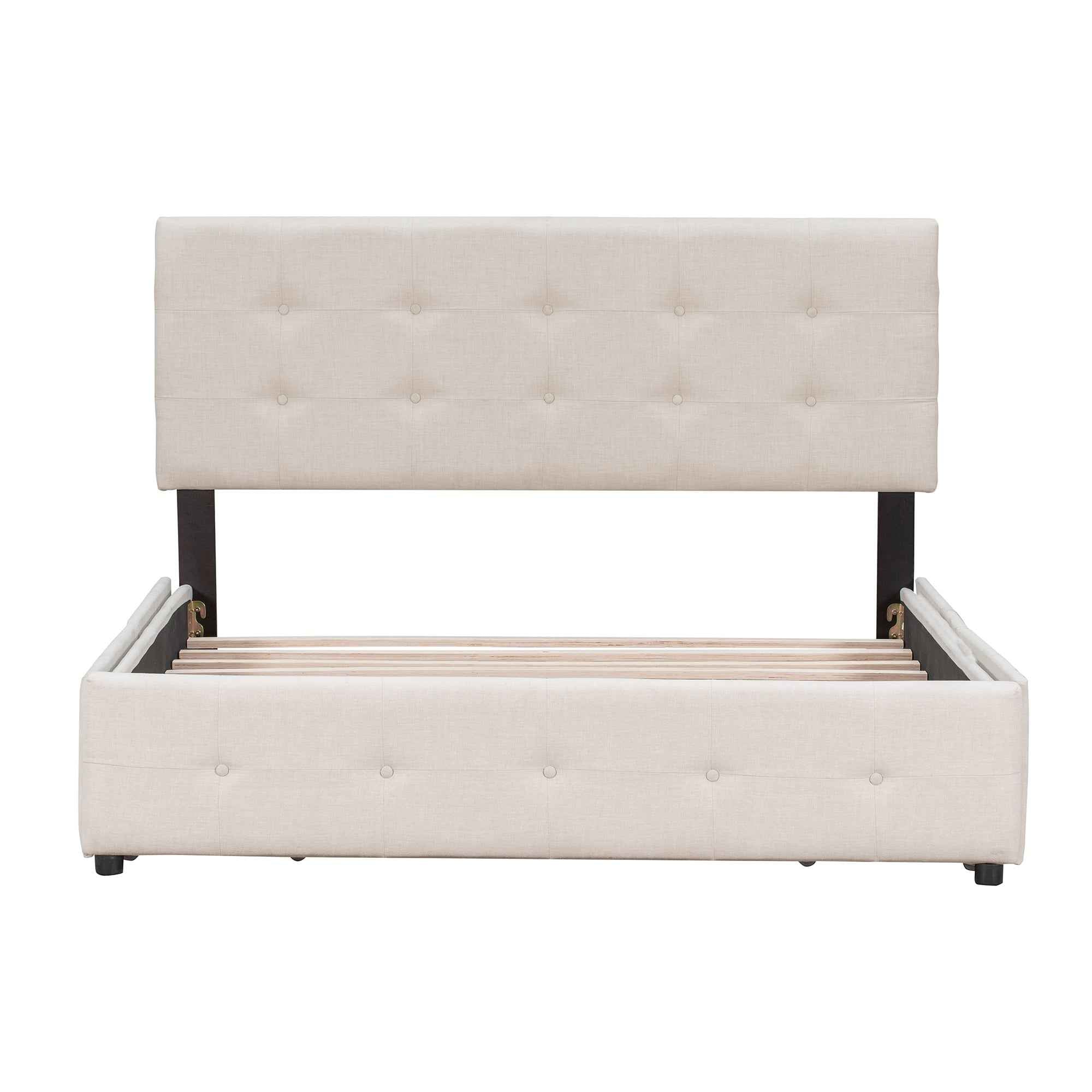 Upholstered Queen Platform Bed with Classic Headboard and 4 Drawers