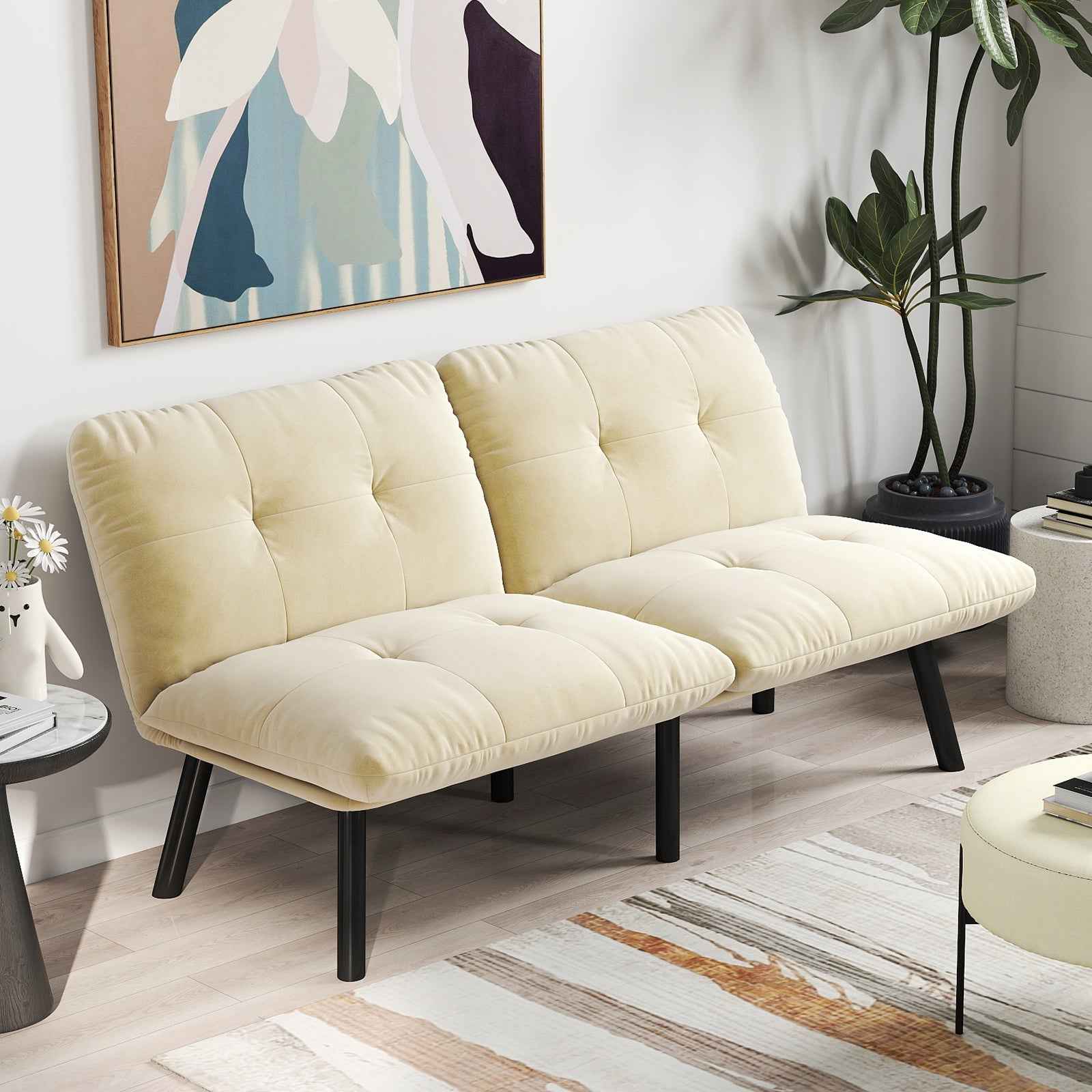 Cream Convertible Folding Modern sofa Bed
