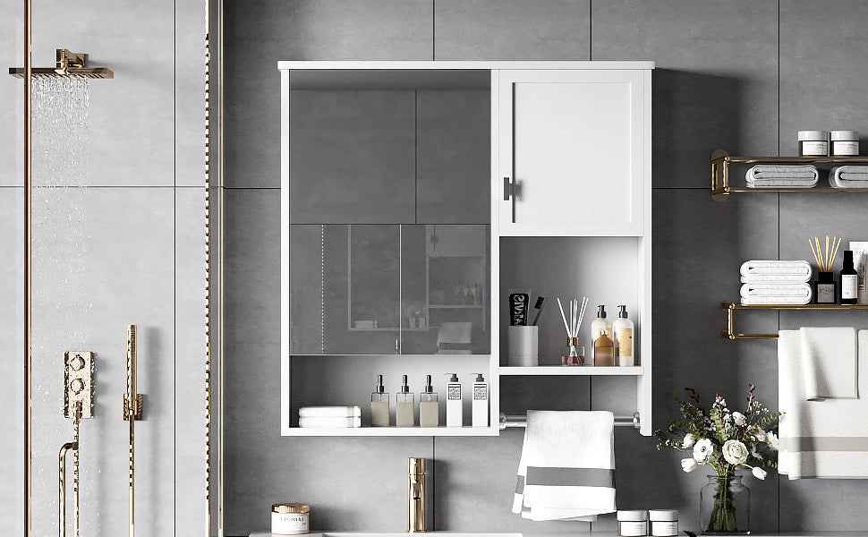 29'' x 28'' Modern Wall Mounted Bathroom Medicine Cabinet, Bathroom Wall Storage Cabinet with Mirror, Over the Toilet Space Saver Cabinet with Towels Bar
