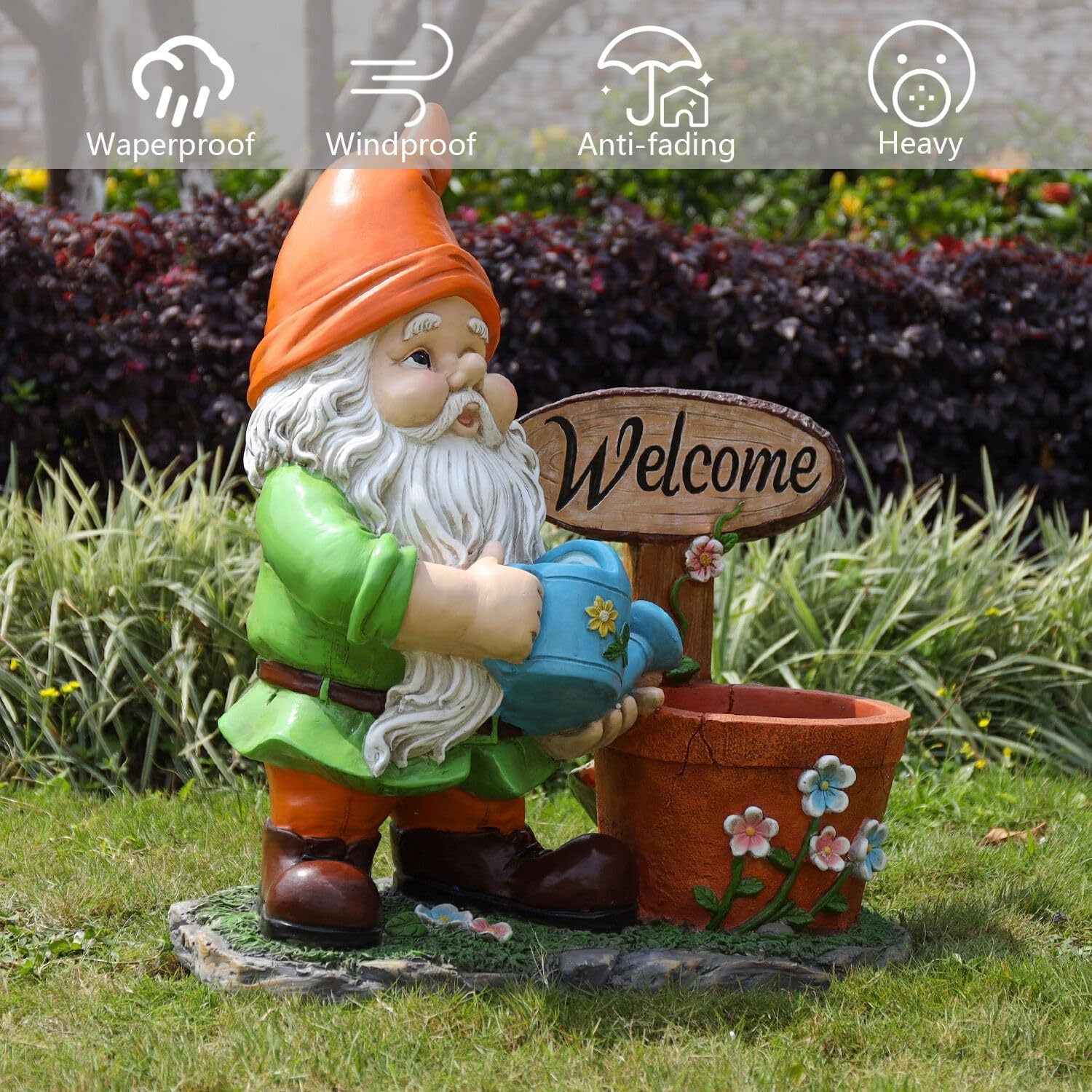 Outdoor Garden Sculpture Gnome Flower Pot Planter - Unique Yard Statue Decoration, Interesting Law Outdoor Ornament