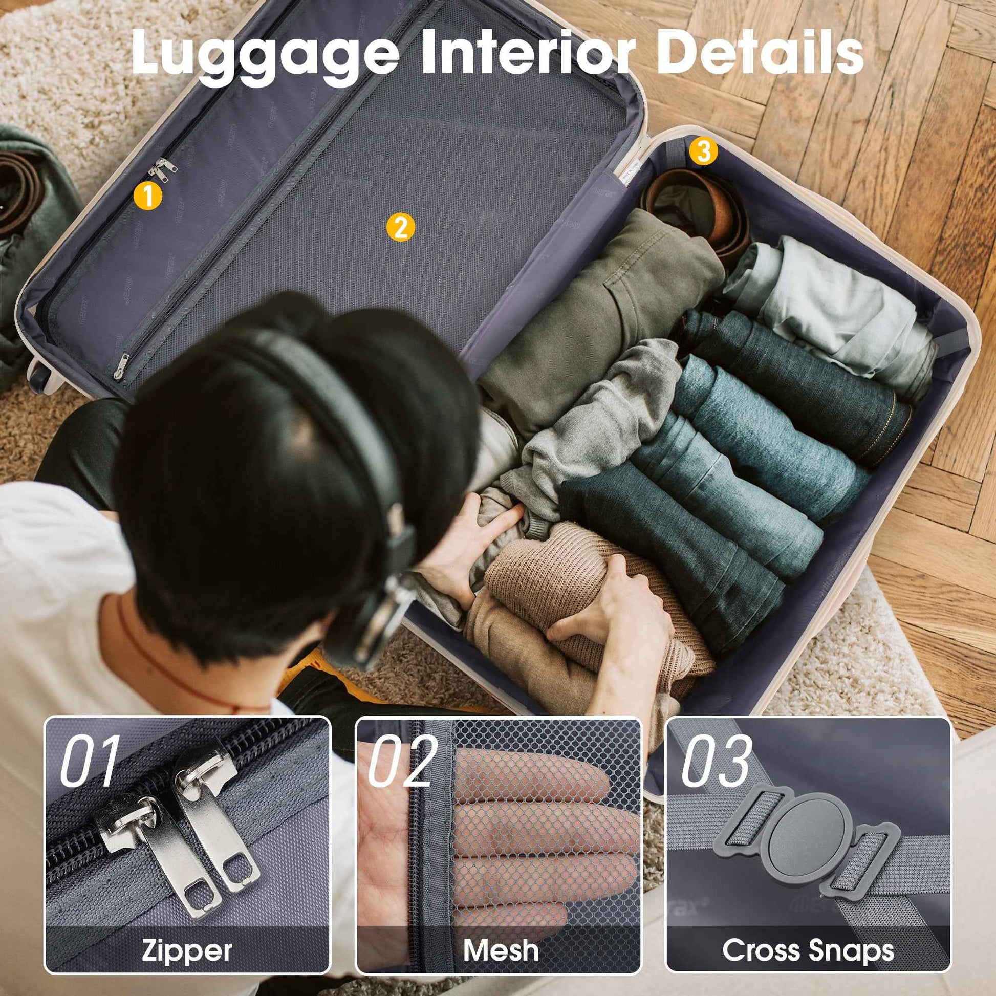 Hardshell Luggage Sets 2Pcs + Bag Spinner Suitcase with TSA Lock Lightweight 20' + 24'