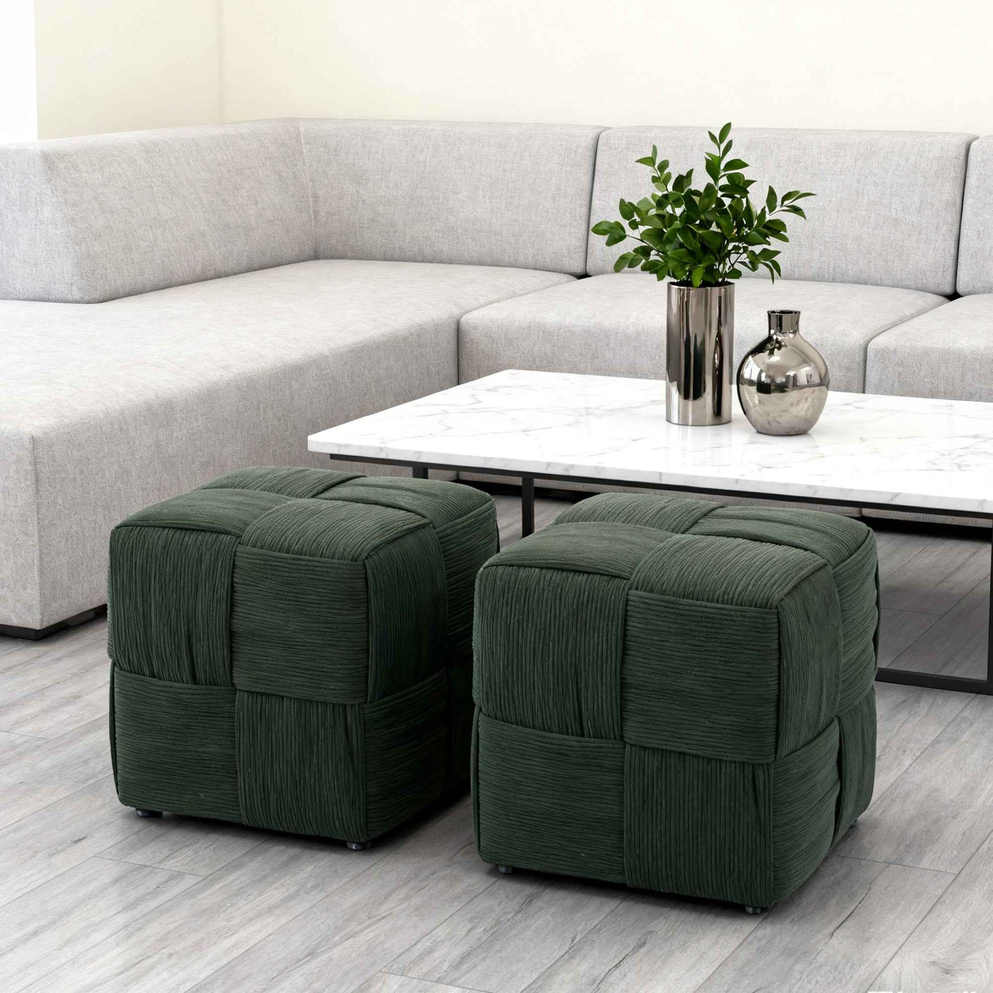 Ottoman Foot Rest Soft and Comfortable Ottoman Square Corduroy Woven Design Sofa Stool (Green)