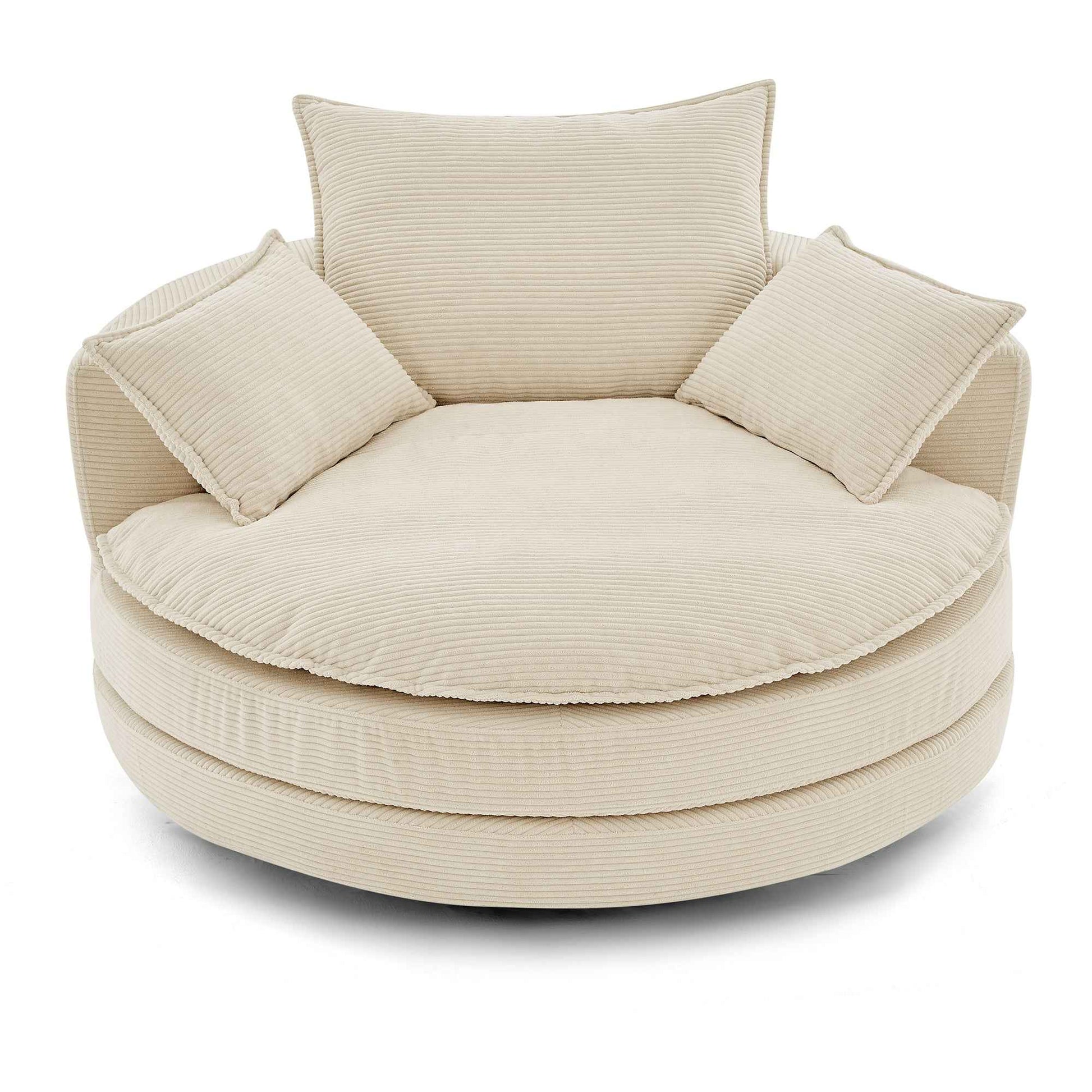 Accent Barrel Chair 360° Swivel Sofa Chair with Dual-layer Cushion and 3 Removable Pillows, Beige Corduroy, 57.5'