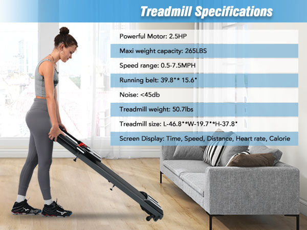 NEW Folding Treadmills Walking Pad Treadmill for Home Office -2.5HP Walking Treadmill With Incline 0.5-7.5MPH 265LBS Capacity Treadmill for Walking Running - Abrihome