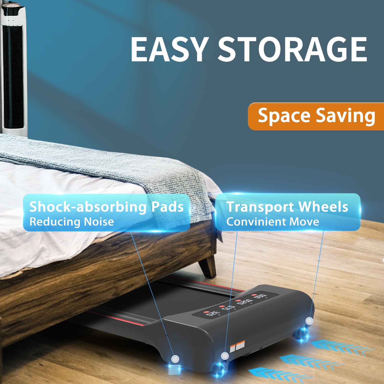 Under Desk Treadmill Machine 300 LB Capacity Walking Pad  for Home Office - Abrihome