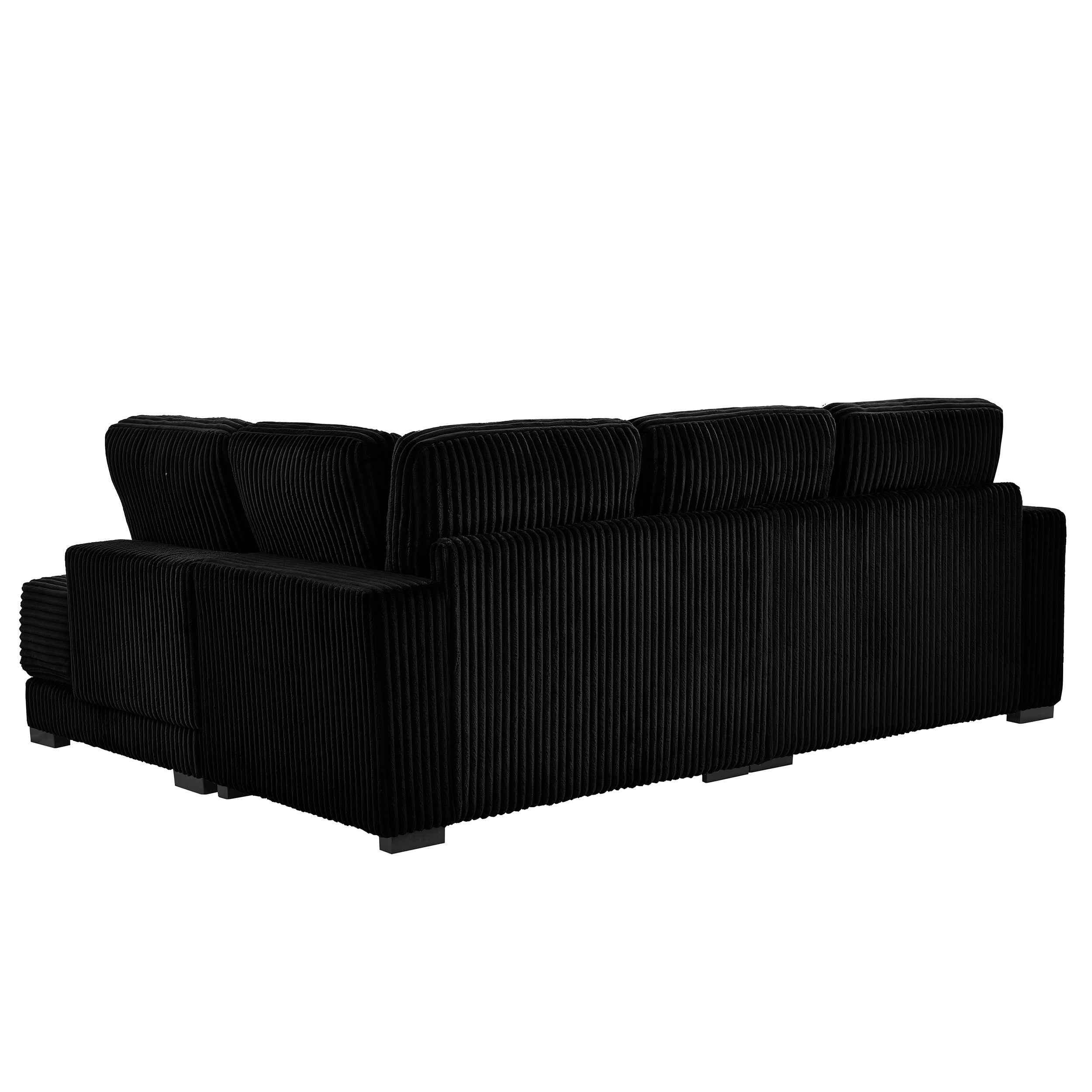 93' Sectional Sofa, L Shaped Sofa Couch with Reversible Chaise Lounge, Upholstered Soft Corduroy Couch for Living Room, Apartment (Black)