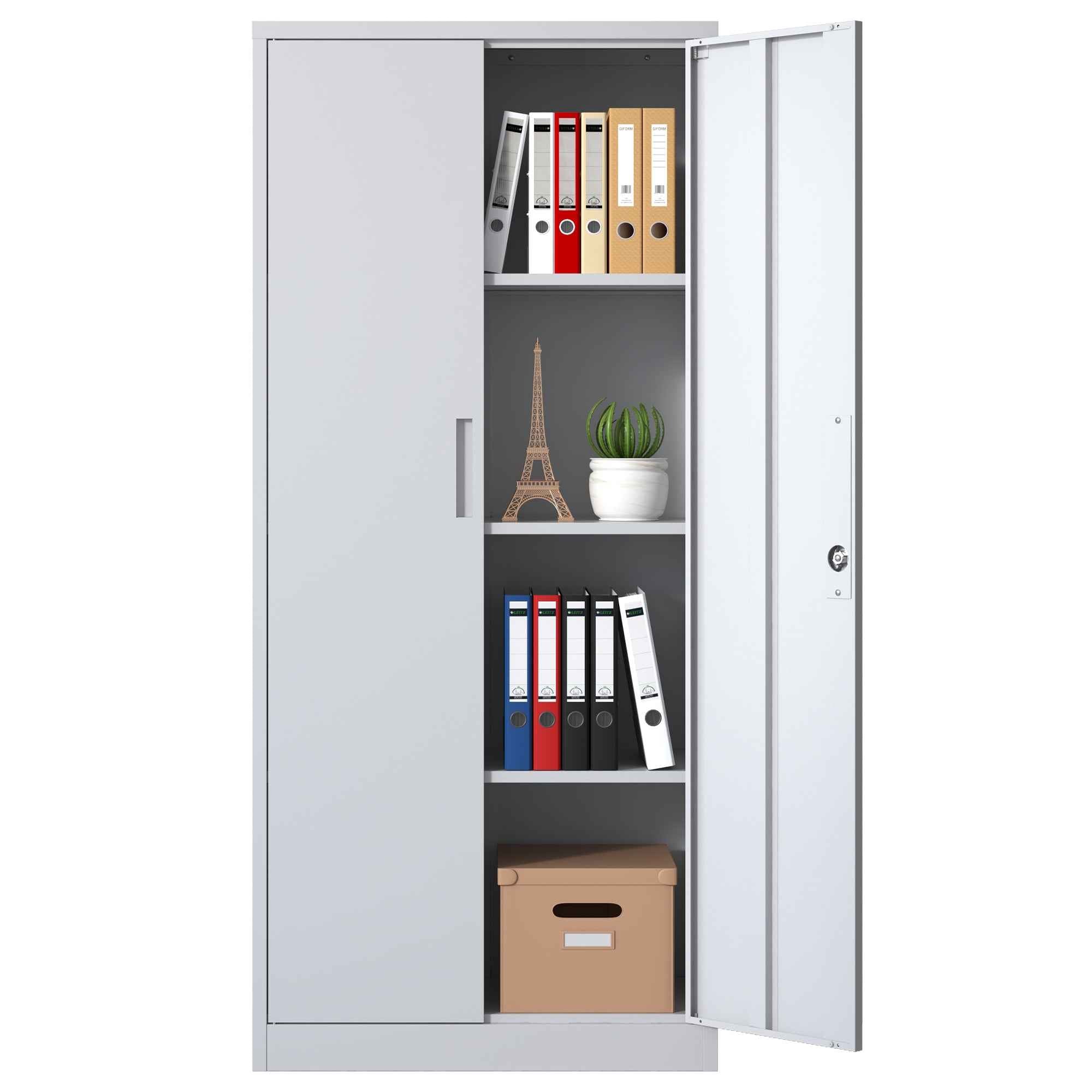 Heavy Duty Metal Garage Storage Cabinet, White Steel Locking Cabinet with Adjustable Shelves, 71'H