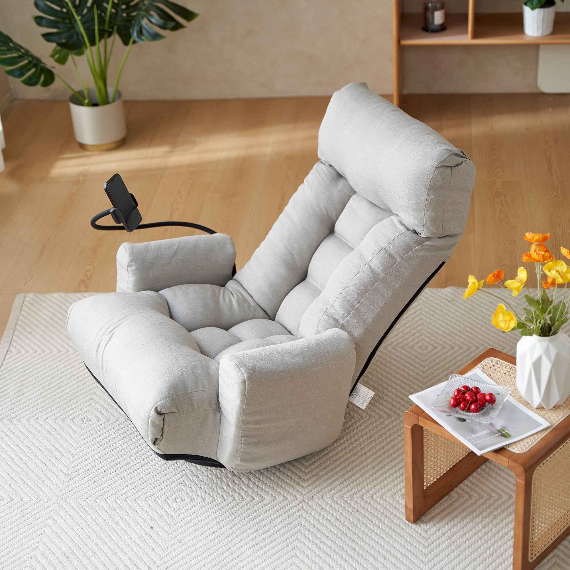 Adjustable Greay Swivel Lounge Chair with 360-Degree Rotating Seat and Headrest Support, Leisure Chair Deck Chair - Game Chair for Living Room