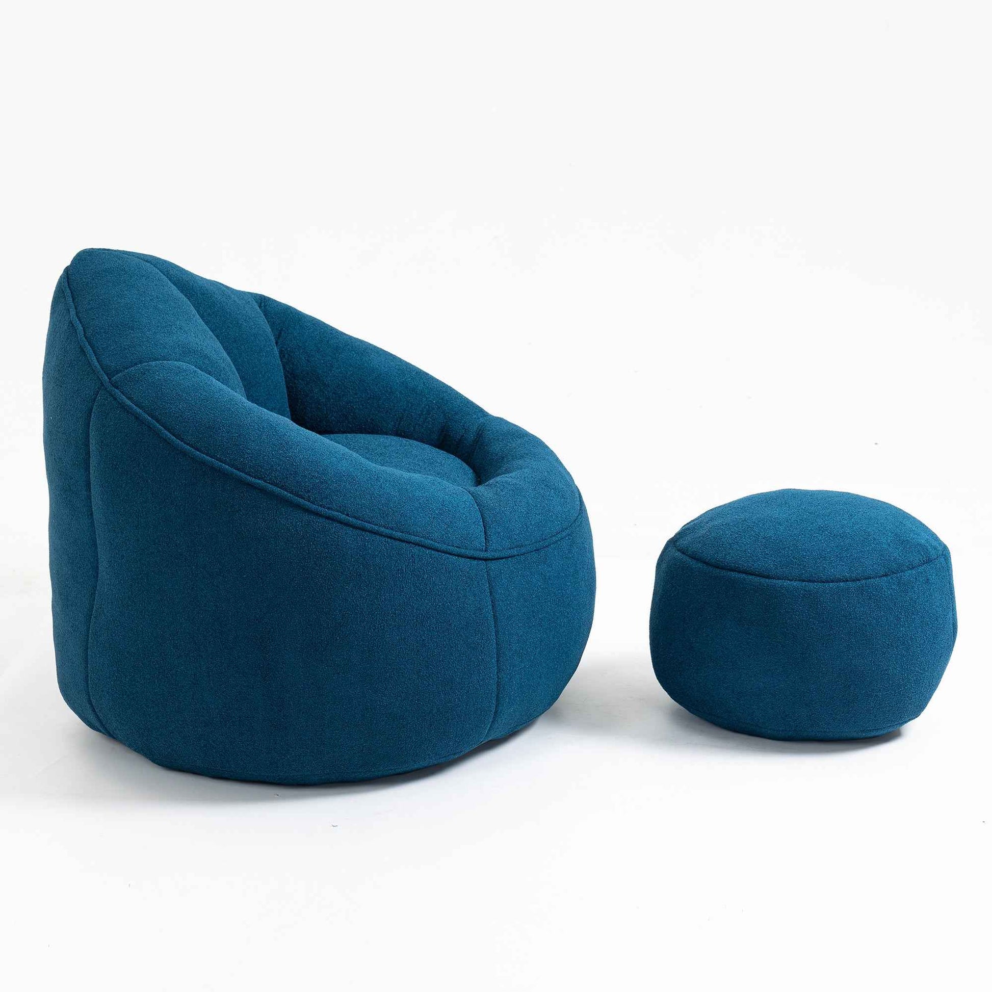 Bedding Bean Bag Sofa Chair with High-Pressure Foam and Footrest, Blue Microfiber