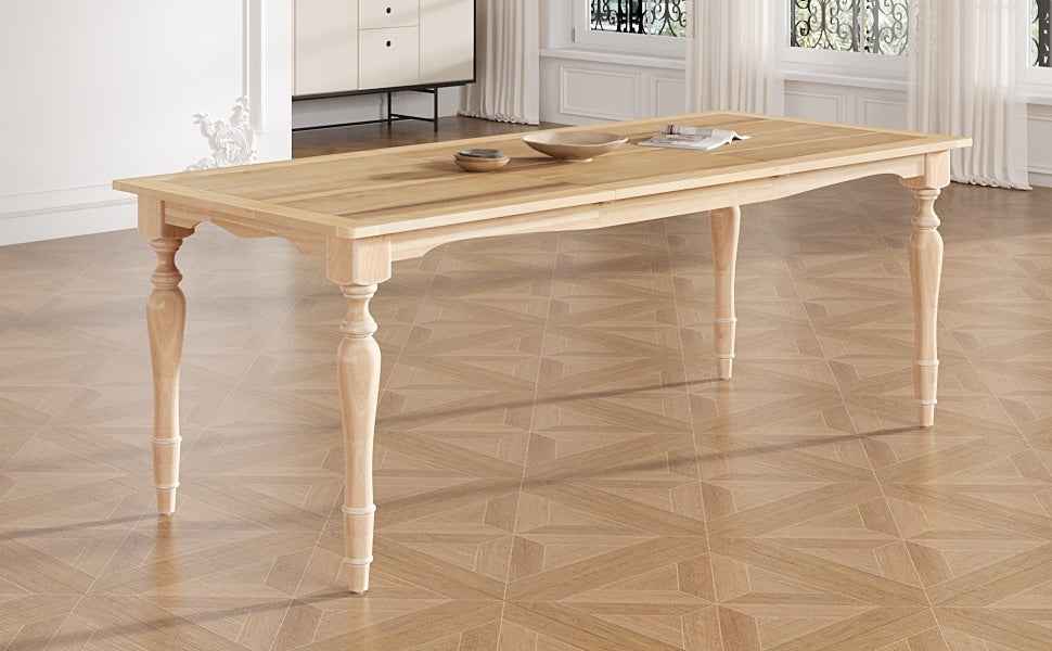 TOPMAX Vintage Traditional 82.7inch Extendable Dining Table with 23.6inch Removable Leaf, Natural
