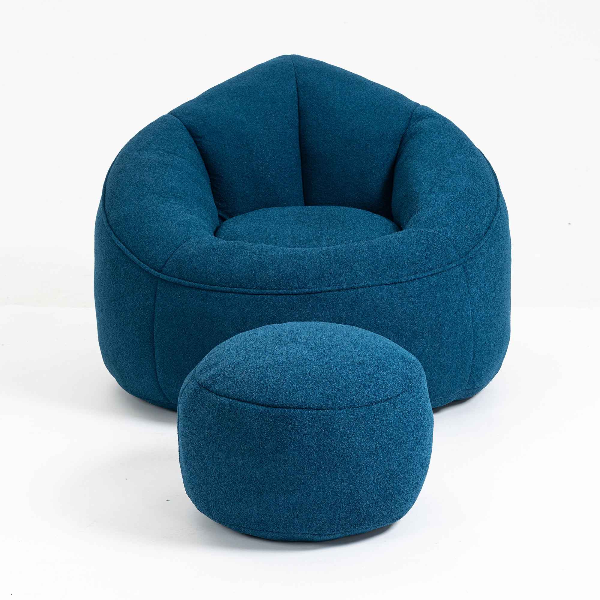 Bedding Bean Bag Sofa Chair with High-Pressure Foam and Footrest, Blue Microfiber