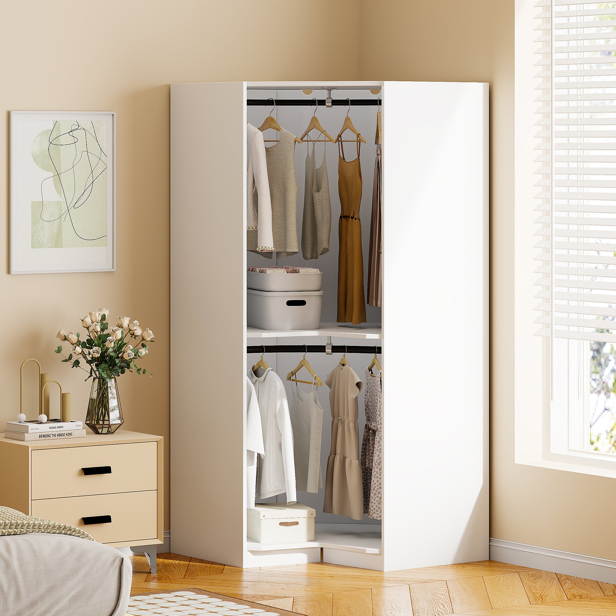 Polygon Corner Wardrobe, White