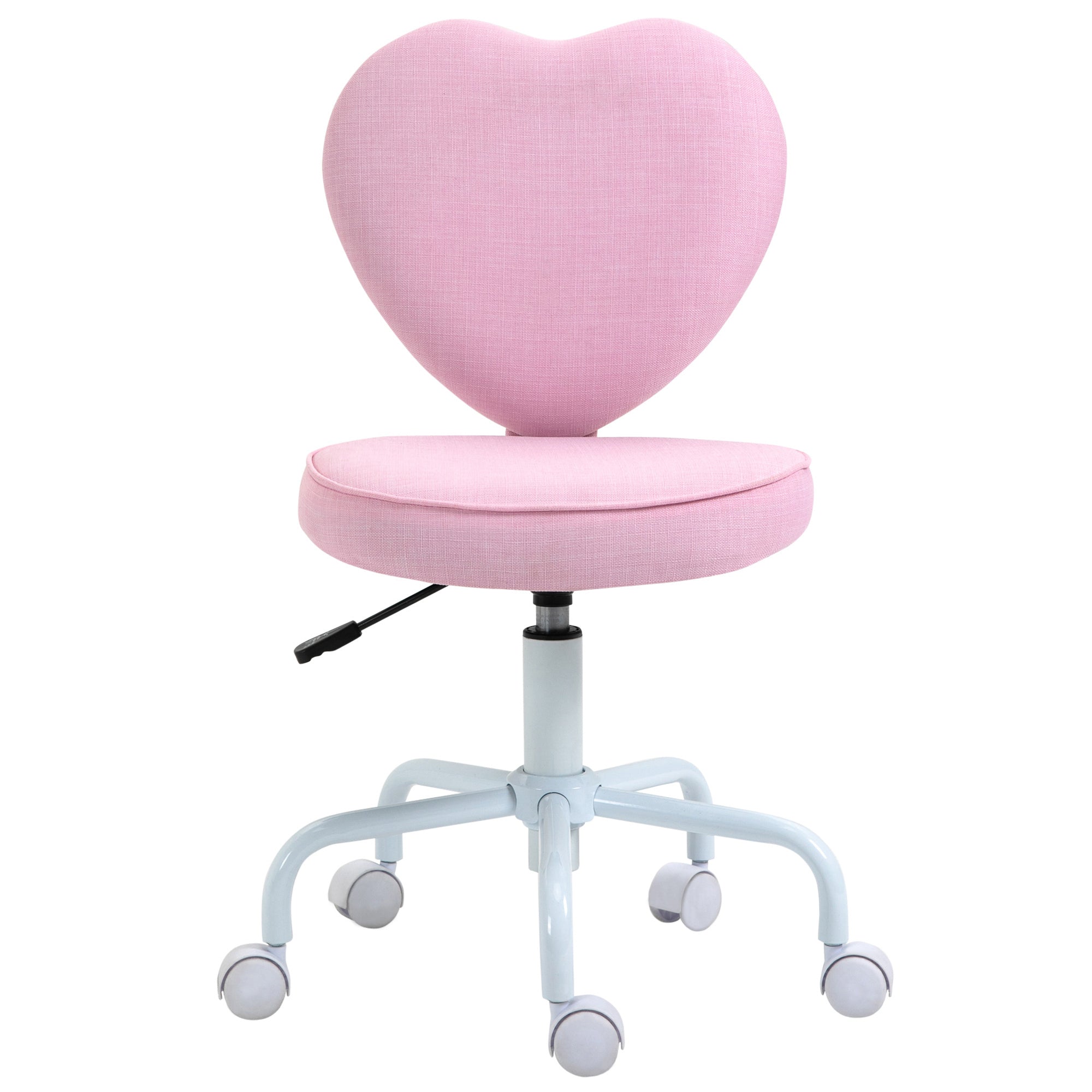 HOMCOM Heart Love Shaped Back Design Office Chair with Adjustable Height and 360 Swivel Castor Wheels, Pink - Abrihome