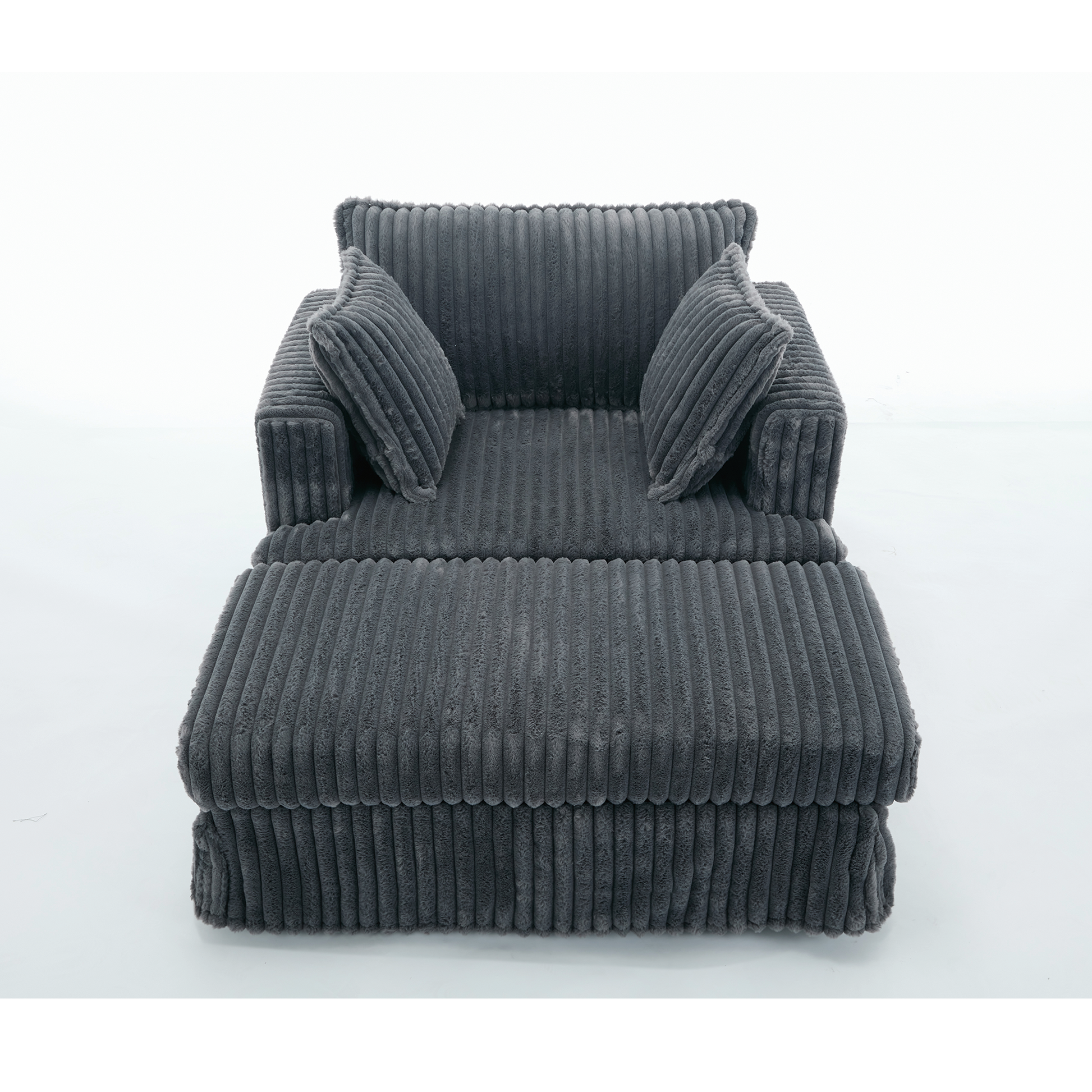 [NEW ARRIVED] 47.7'' Oversized Corduroy Chaise Longue with Ottoman,  Deep Seat  Reclining Chair Sofa, Comfy Thicked Upholstered Pad Chair ,with Foot Stool ,OVERSIZE, Movable Ottoman, Dark Gray