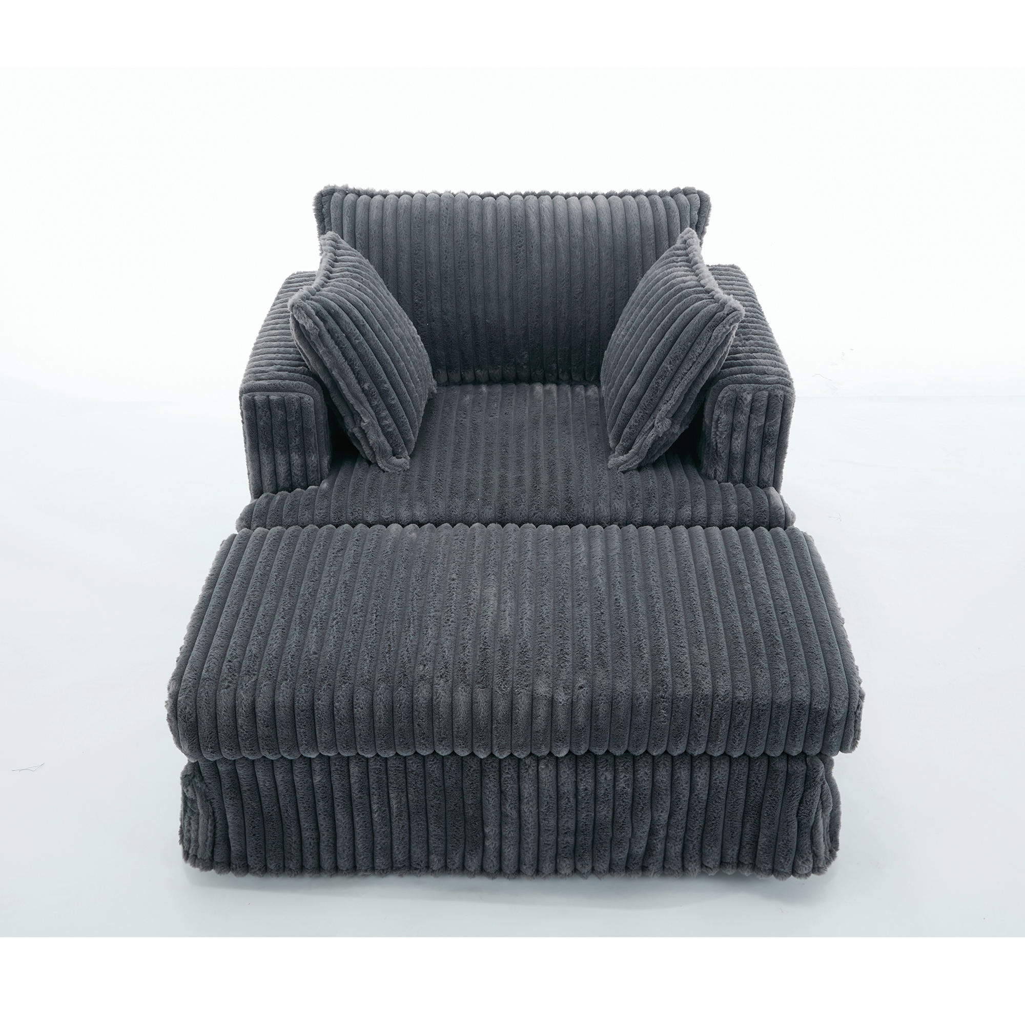 [NEW ARRIVED] 47.7'' Oversized Corduroy Chaise Longue with Ottoman,  Deep Seat  Reclining Chair Sofa, Comfy Thicked Upholstered Pad Chair ,with Foot Stool ,OVERSIZE, Movable Ottoman, Dark Gray