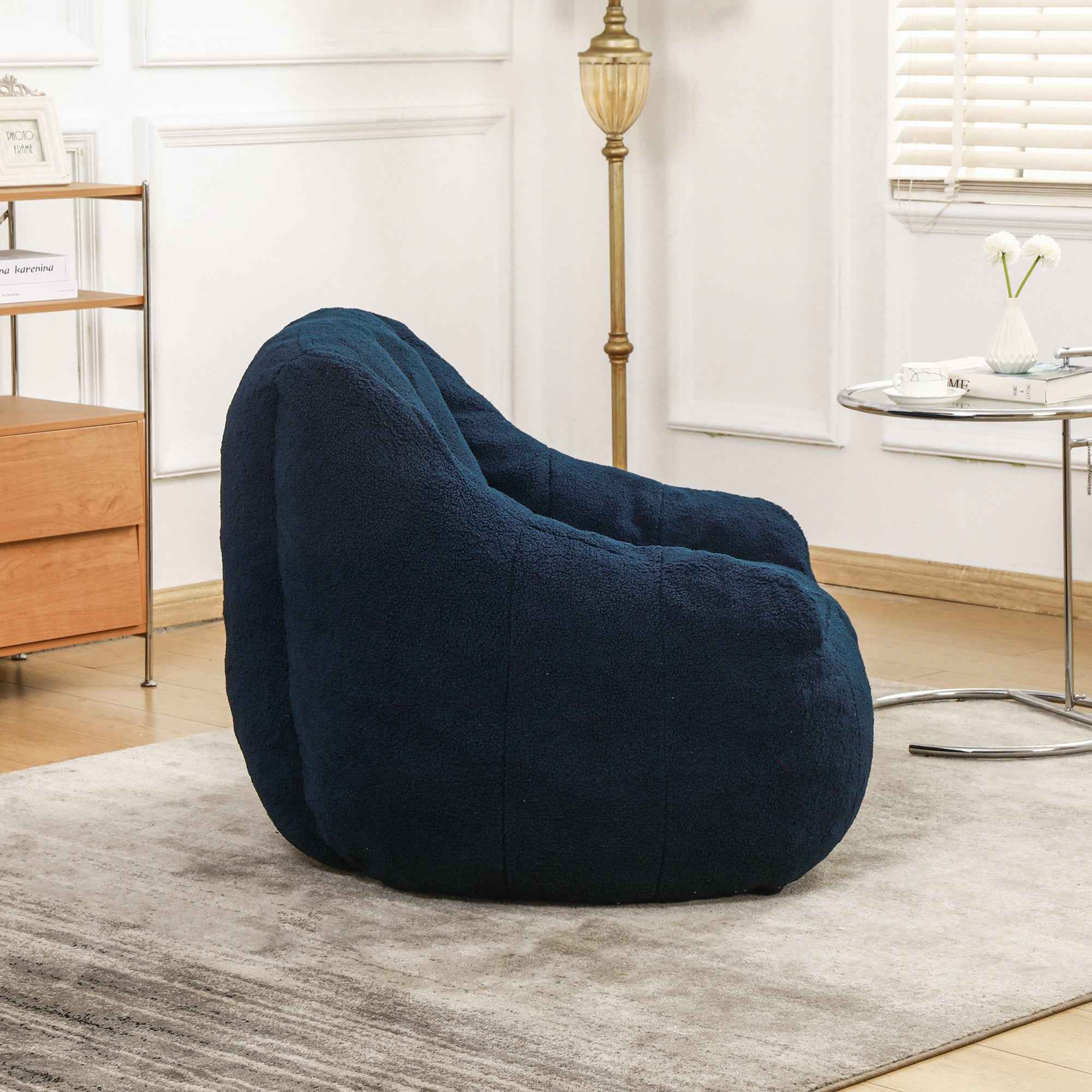 Comfy Bean Bag Chair with Memory Foam Filler – Tufted Soft Stuffed Bean Bag Sofa for Dorm, Apartment, or Living Room – Dark Blue