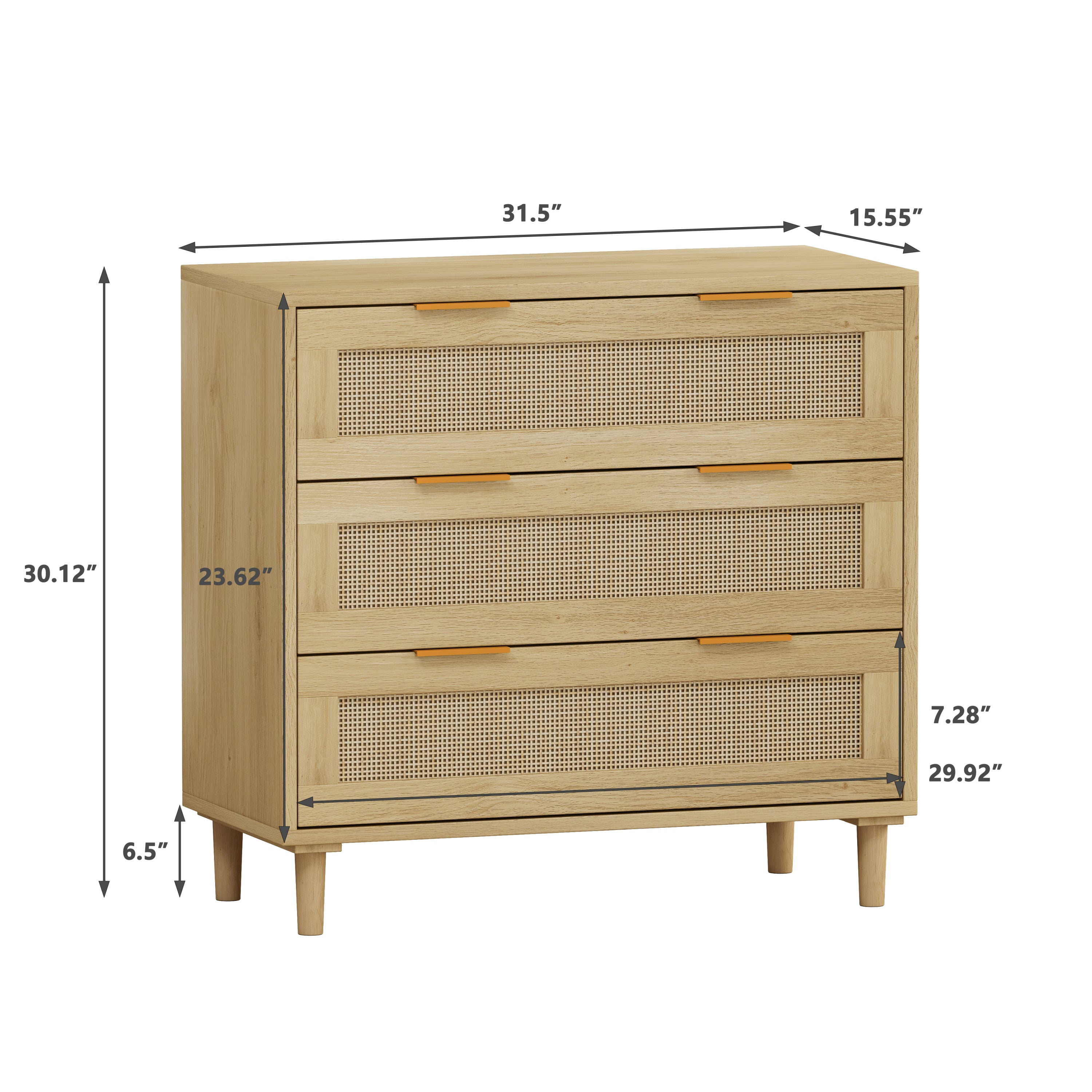 31.50'3-Drawers Rattan Storage Cabinet Rattan Drawer,for Bedroom,Living Room,Dining Room,Hallways,Oak - Abrihome