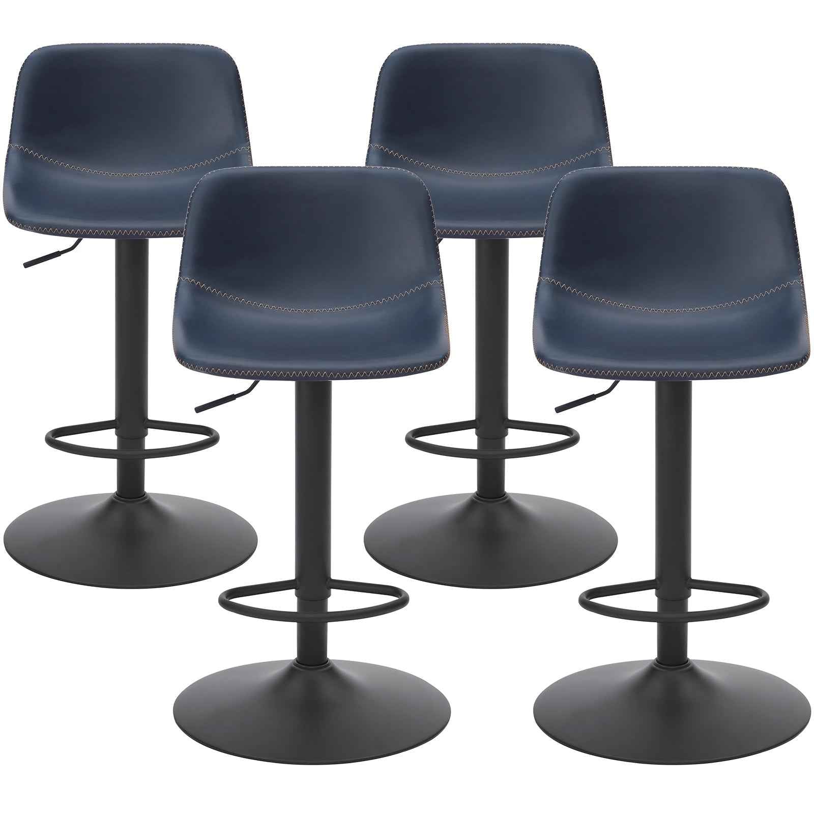 Adjustable Bar Stools Set of 2, Mid Century Modern Swivel Bar Stools, Industrial Bar Height Stools With Back Support Counter Height Bar Chairs Pu Leather Bar Stool for Kitchen Island Rustic Barstools