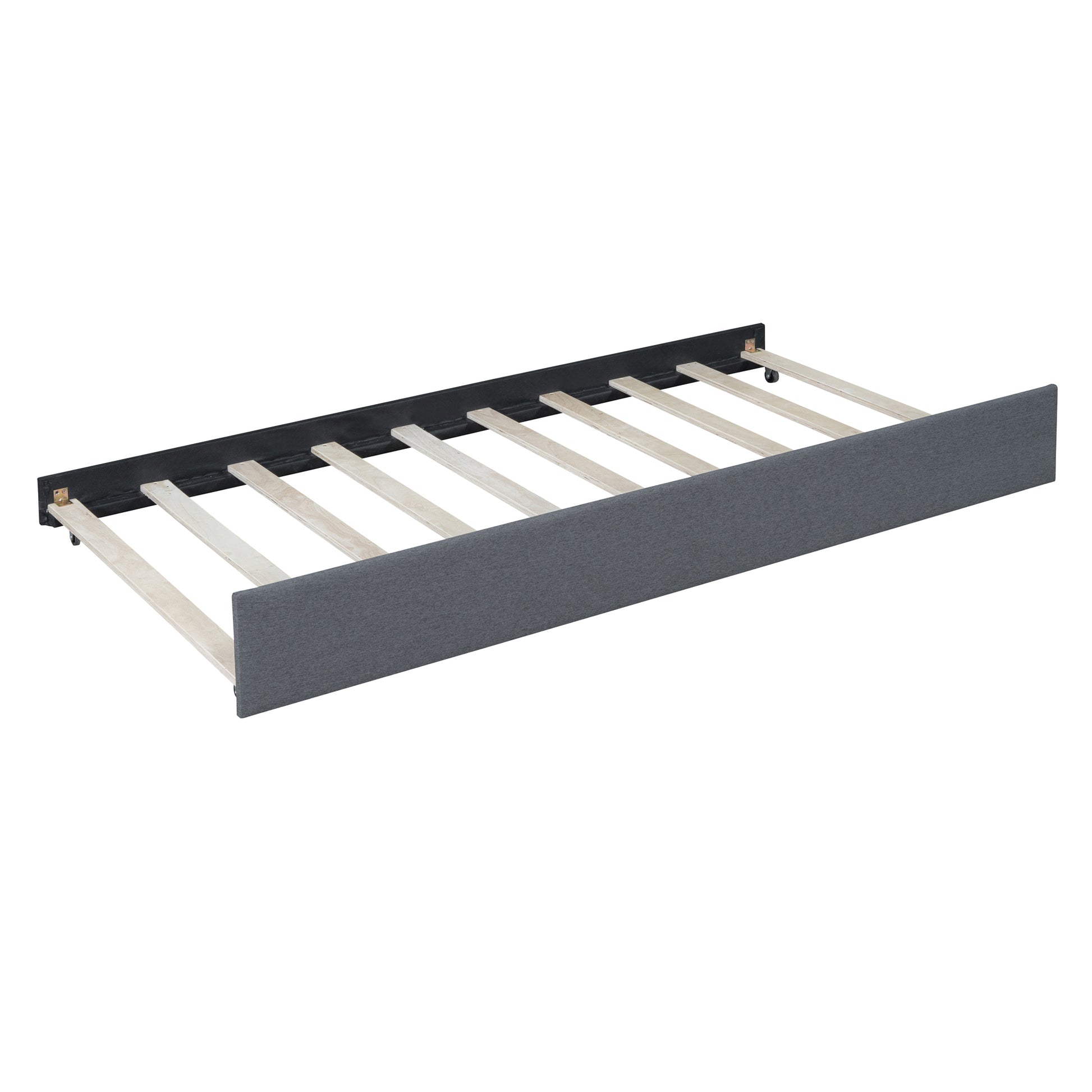 Full Size Upholstered Daybed with Trundle Sofa Bed Frame No Box Spring Needed, Linen Fabric(Gray) - Abrihome