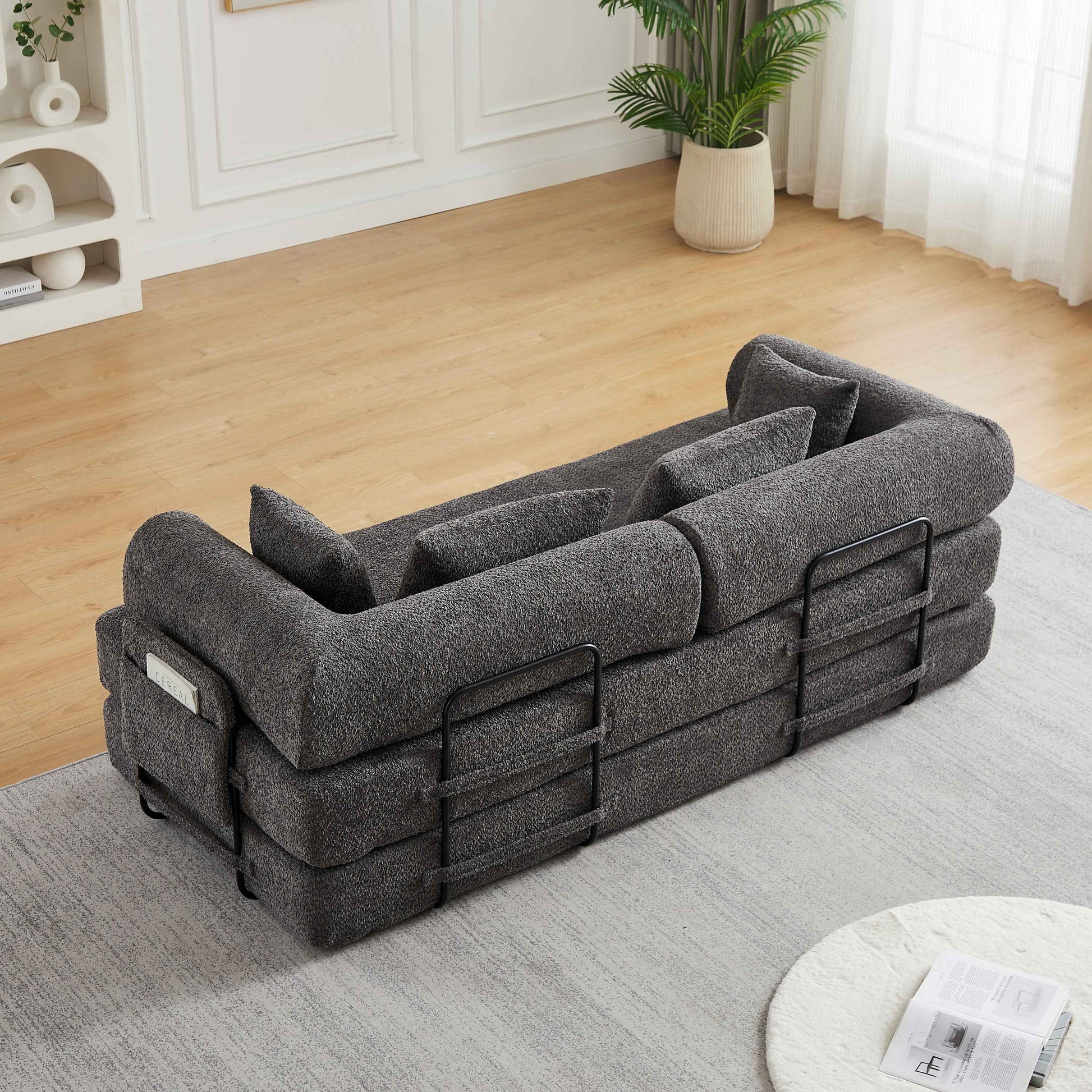 78.7-Inch Convertible Sleeper Sofa Bed with Cylindrical Pillow, Chenille Folding Mattress Couch with ,Folding Sofa Bed with Side Pocket, Floor Sofa Lounge Couch for Living Room Bedroom Lounge Studio