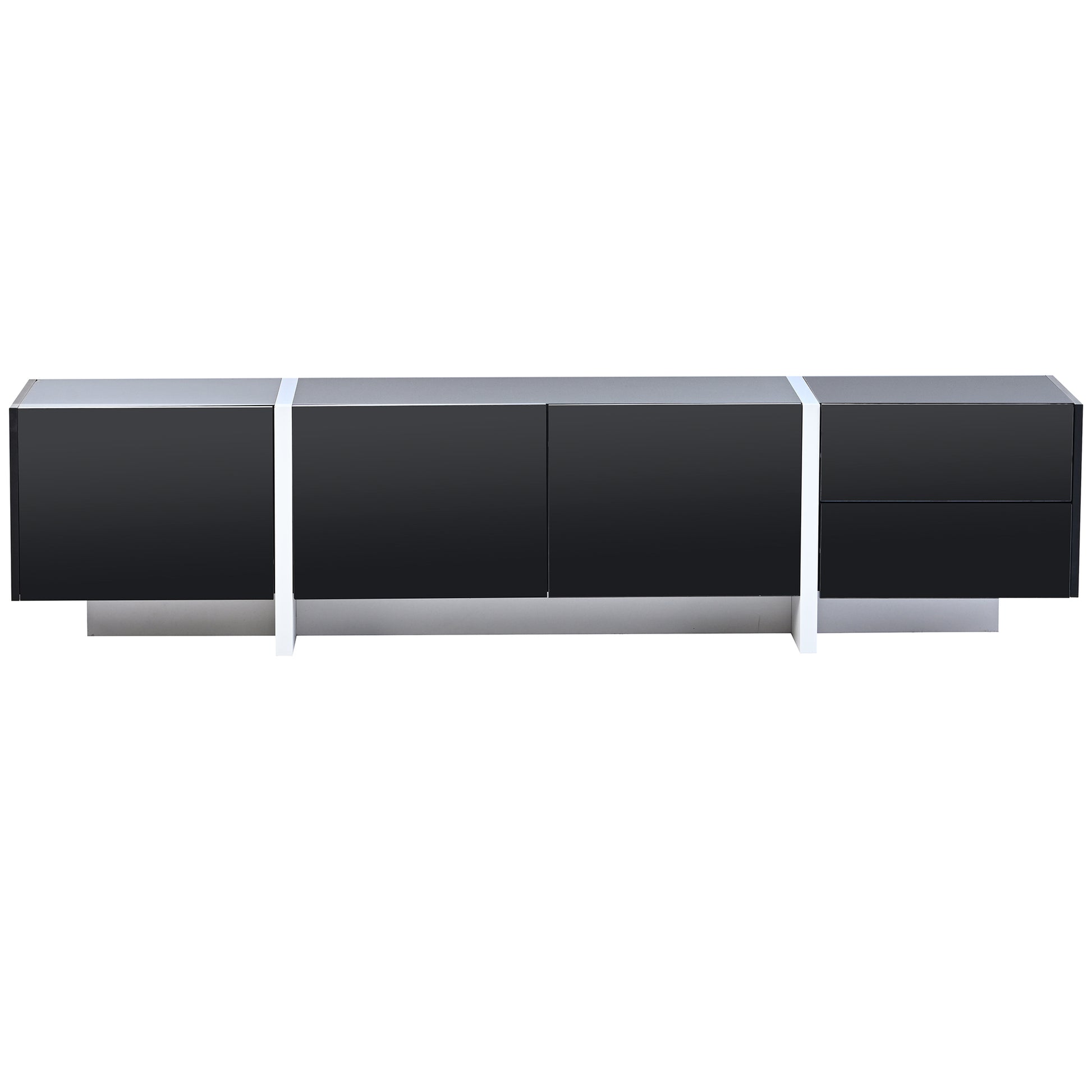ON-TREND White & Black Contemporary Rectangle Design TV Stand, Unique Style TV Console Table for TVs Up to 80'', Modern TV Cabinet with High Gloss UV Surface for Living Room. - Abrihome