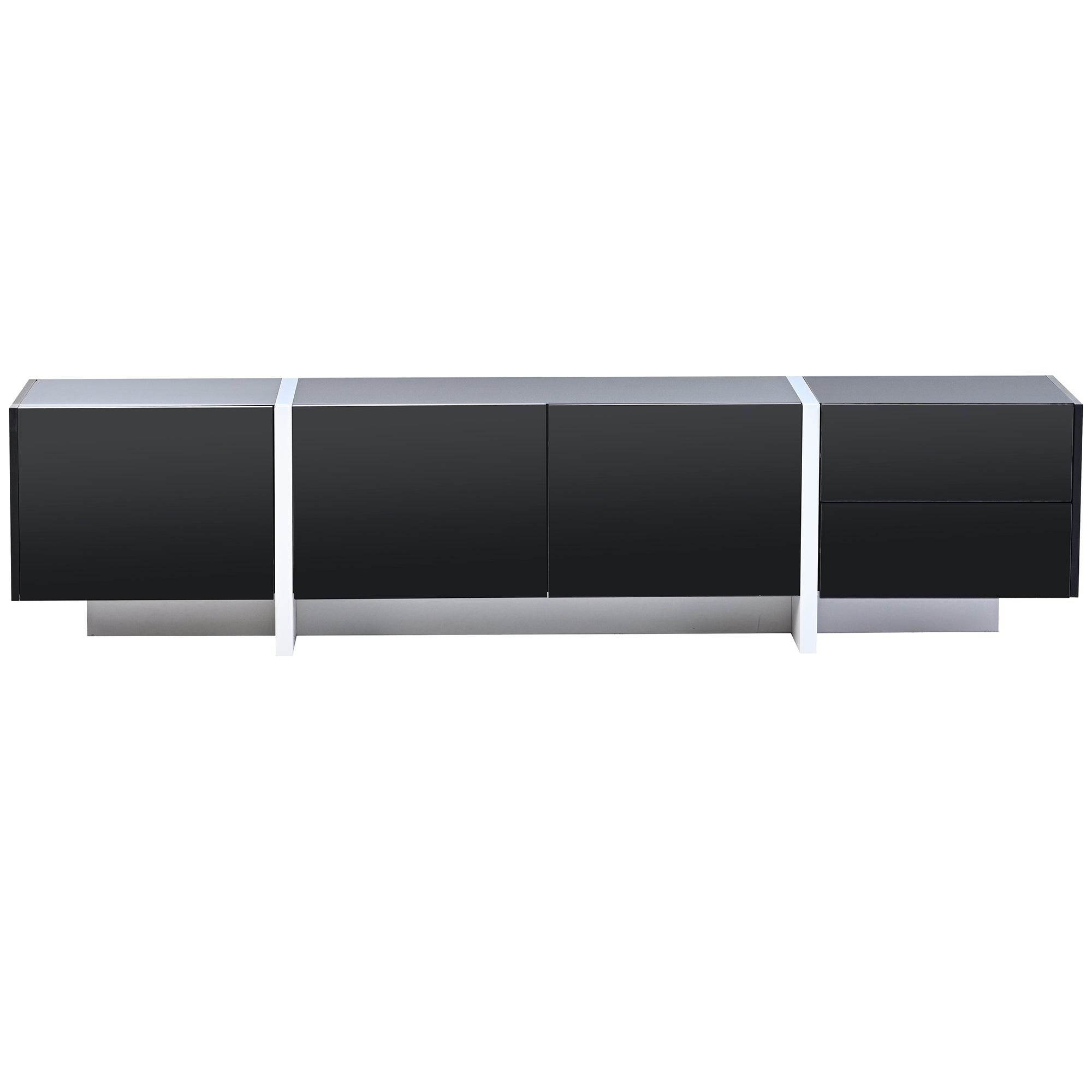 ON-TREND White & Black Contemporary Rectangle Design TV Stand, Unique Style TV Console Table for TVs Up to 80'', Modern TV Cabinet with High Gloss UV Surface for Living Room. - Abrihome