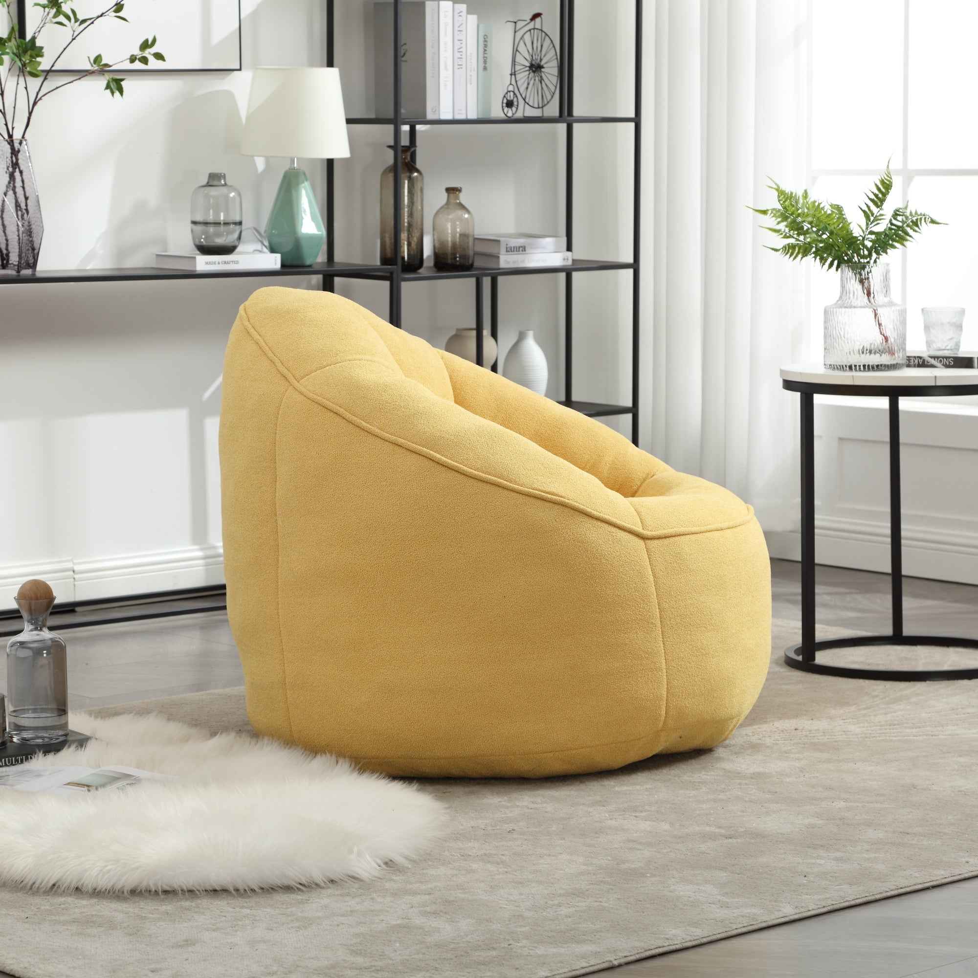 Bedding Bean Bag Sofa Chair with High-Pressure Foam and Footrest, Yellow Microfiber