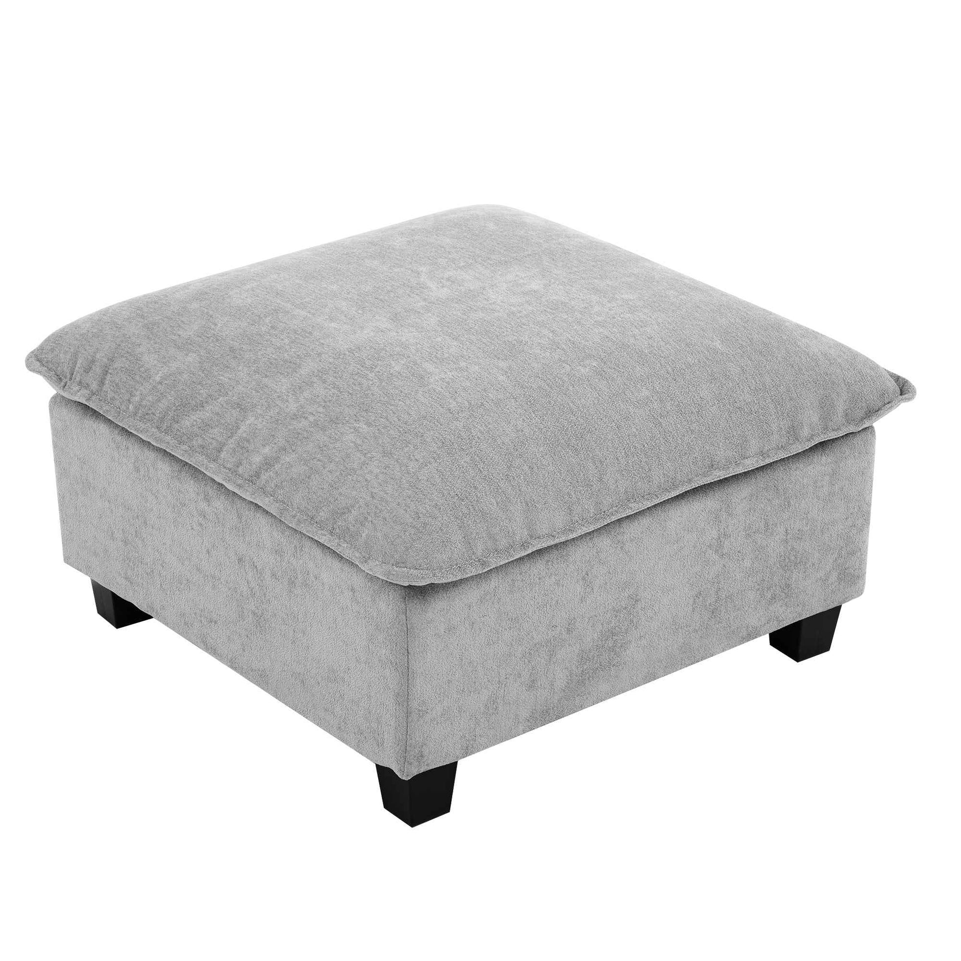 Modular 90' U-shaped Sectional Sofa with Movable Ottoman and Hidden Charging Coffee Table, Grey, Chenille