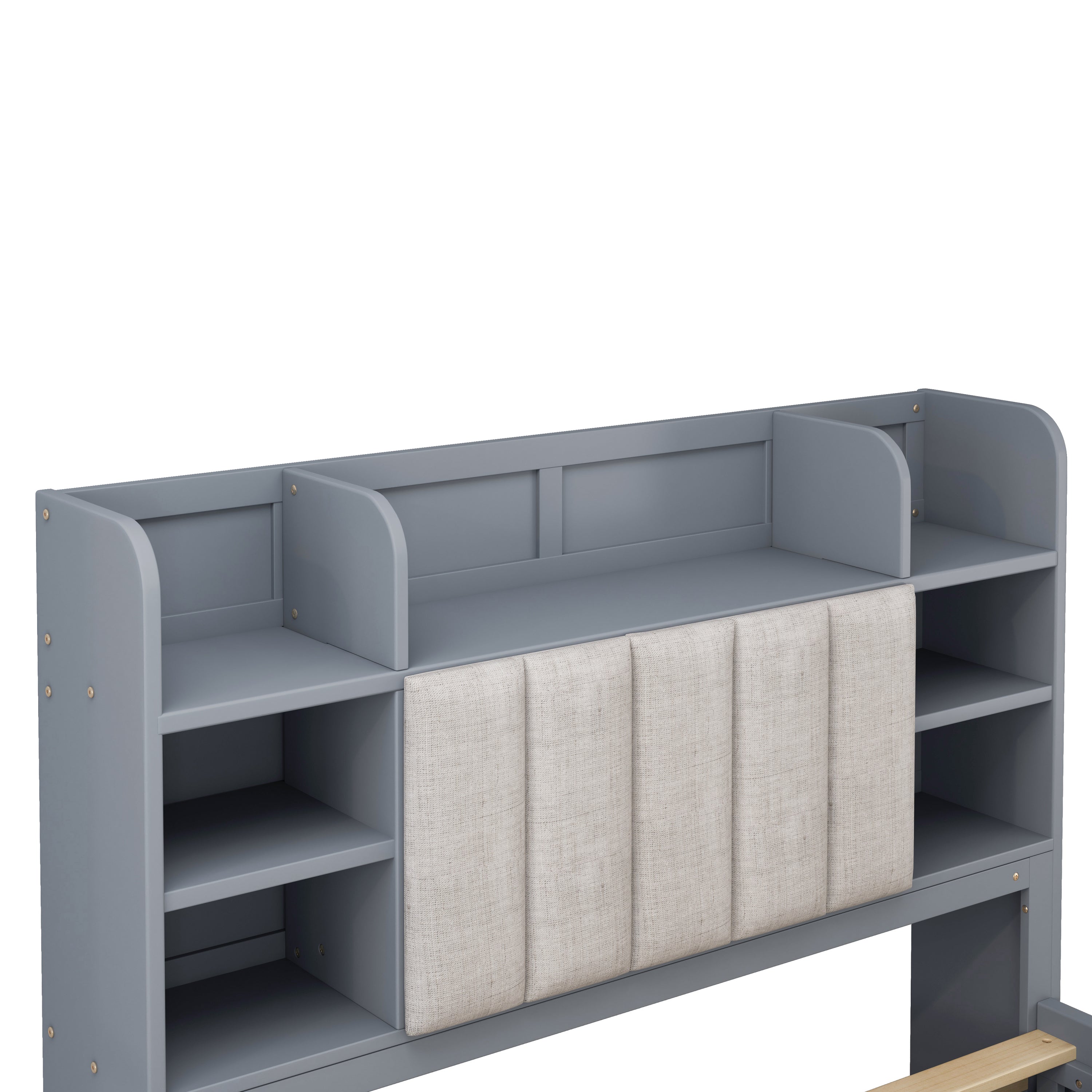 Multi-functional Full Size Bed Frame with 4 Under-bed Portable Storage Drawers and Multi-tier Bedside Storage Shelves, Grey