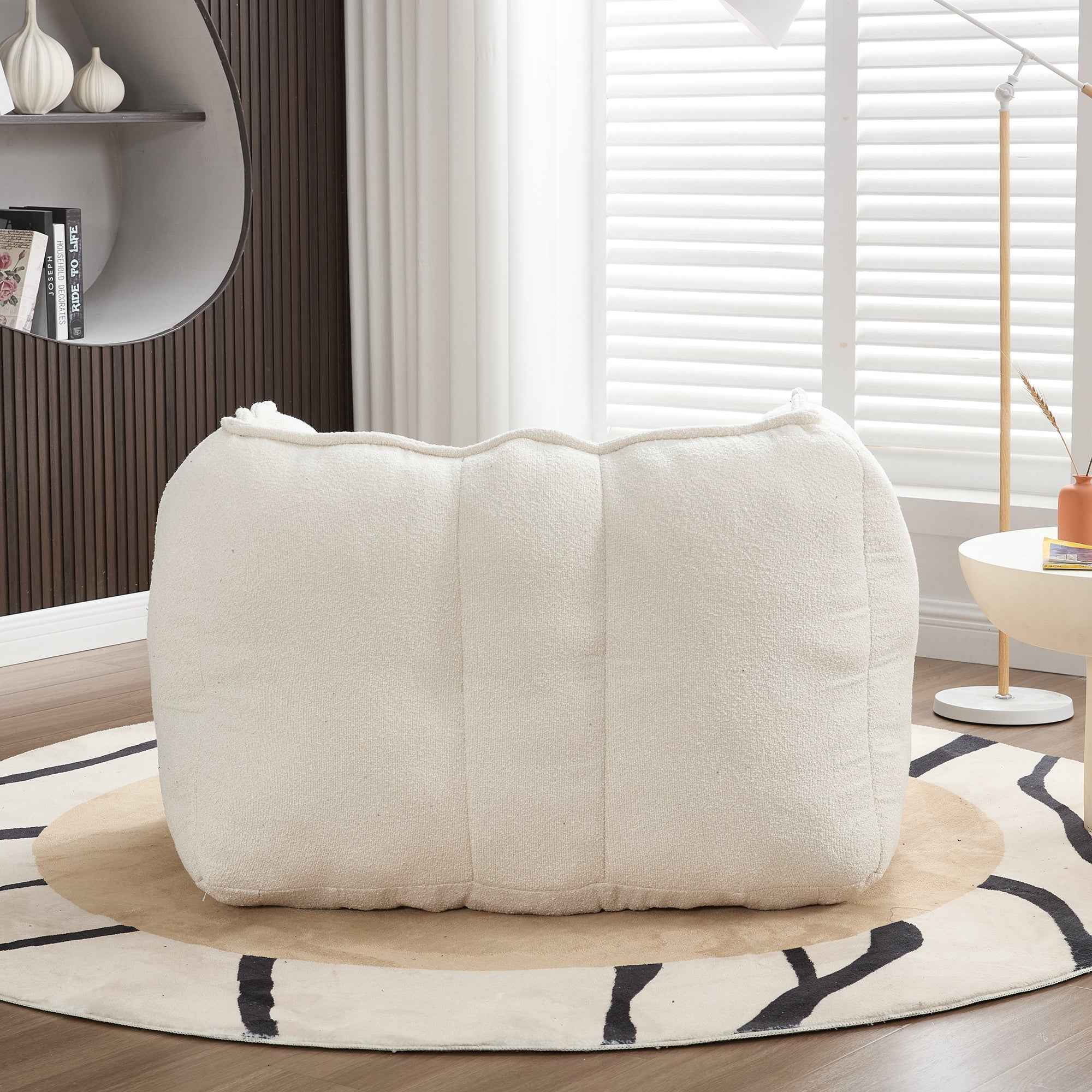 Soft Chenille Bean Bag Chair with High Resilient Foam for Living Room and Bedroom, Comfortable Square Lazy Sofa with Footstool for Adults