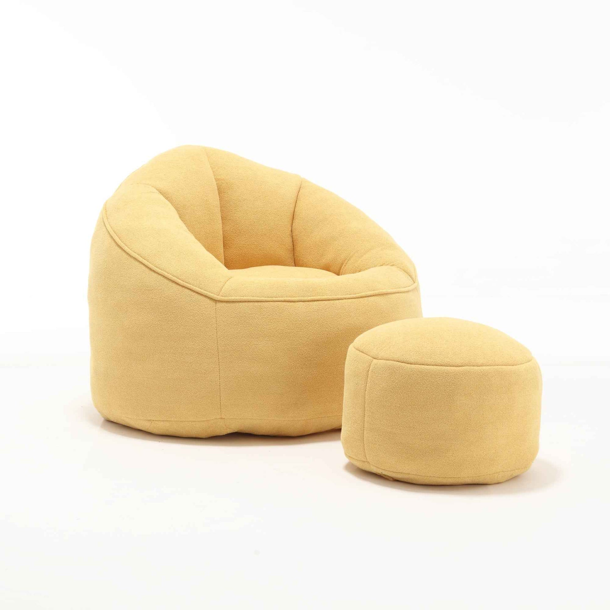 Bedding Bean Bag Sofa Chair with High-Pressure Foam and Footrest, Yellow Microfiber