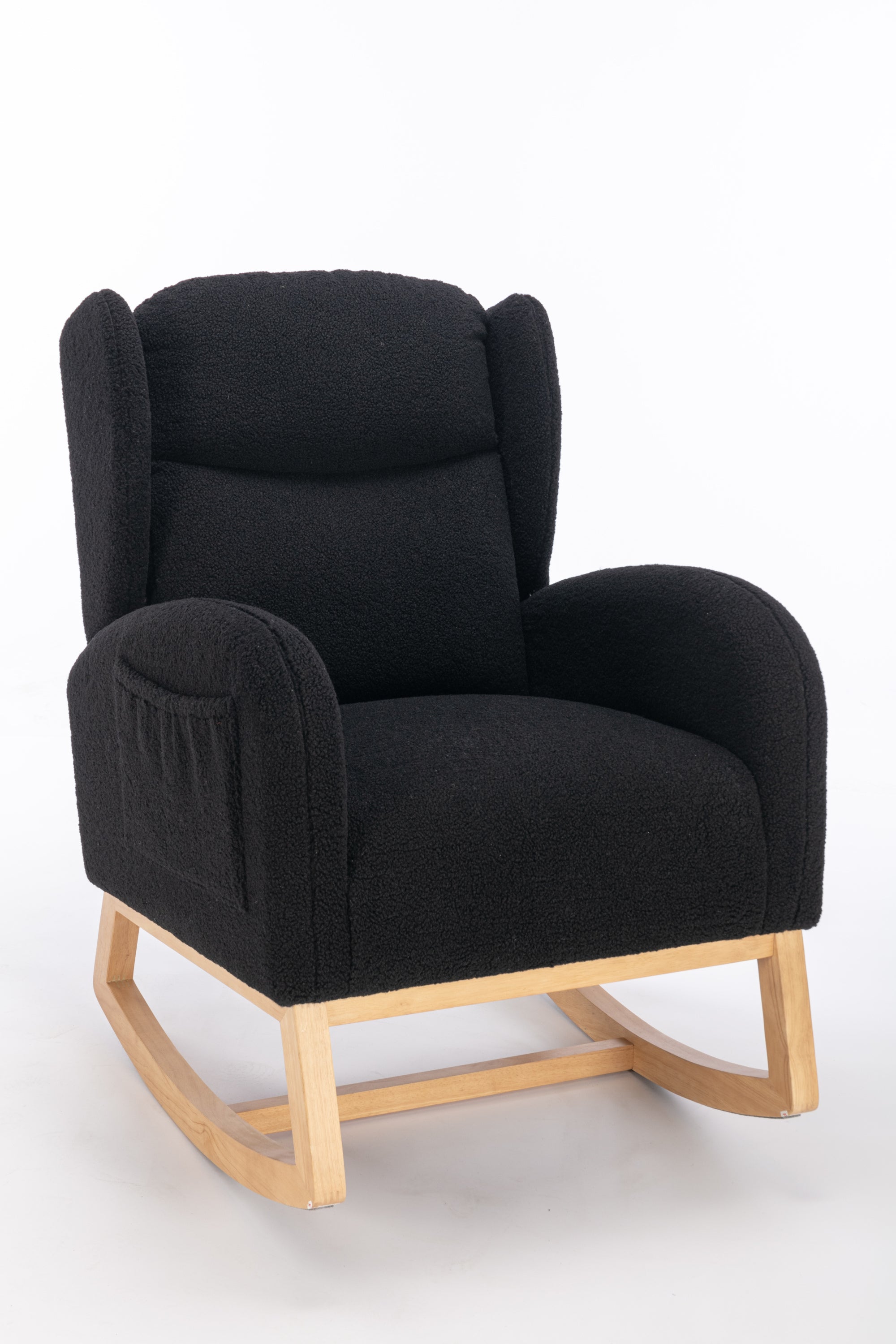 049-Teddy Fabric Rocking Chair With Packet Wood Legs,Black