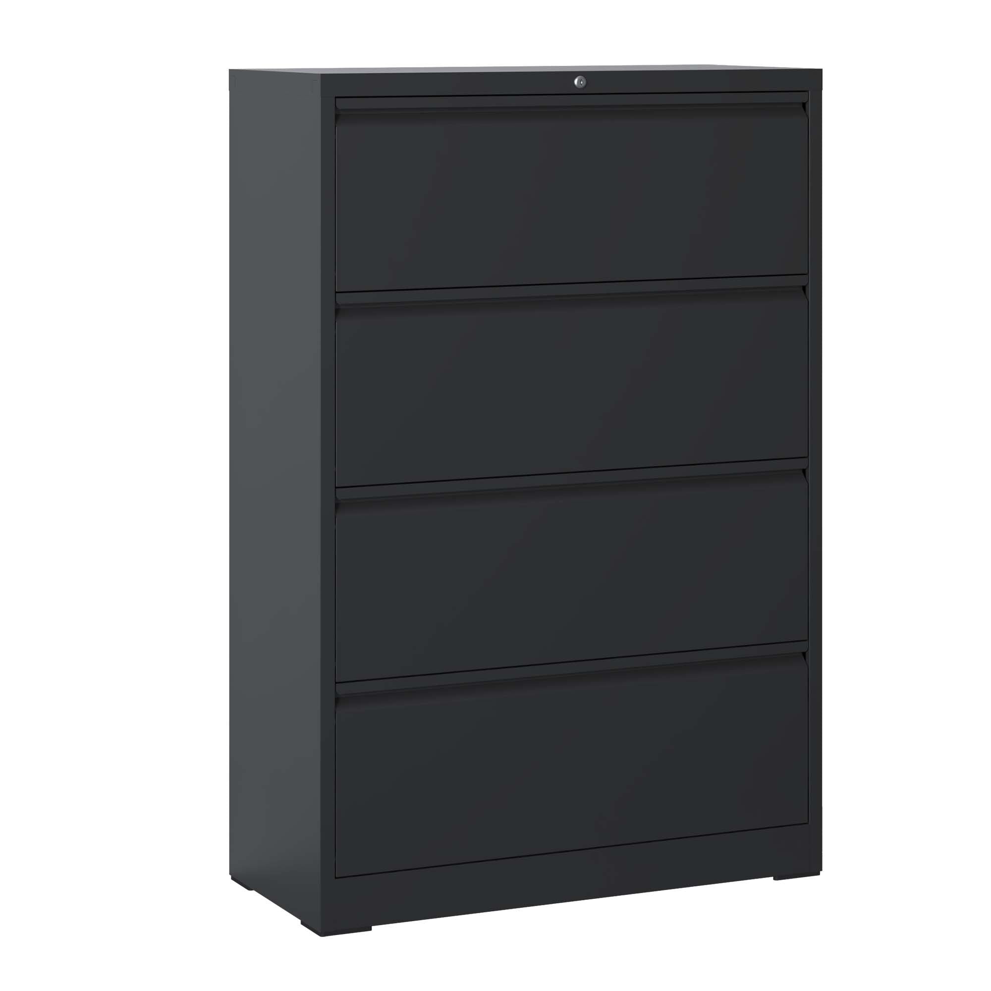 Lateral File Cabinet 4 Drawer, Black Filing Cabinet with Lock, Lockable File Cabinet for Home Office, Locking Metal File Cabinet for Legal/Letter/A4/F4 Size