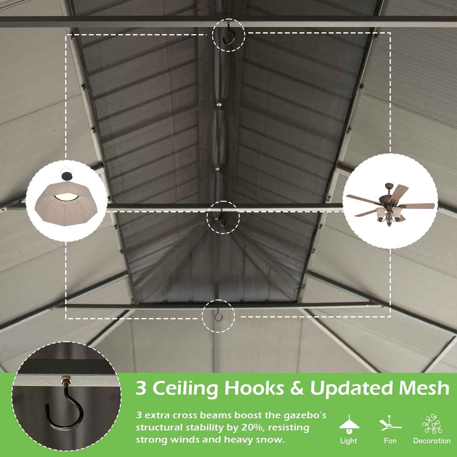 14'x22' Hardtop Gazebo with Resin Roof, Outdoor Metal Gazebo with Drainage Gutters, Permanent Heavy Duty Pavilion for Patio, Backyard and Deck, Curtains and Mosquito Netting Included