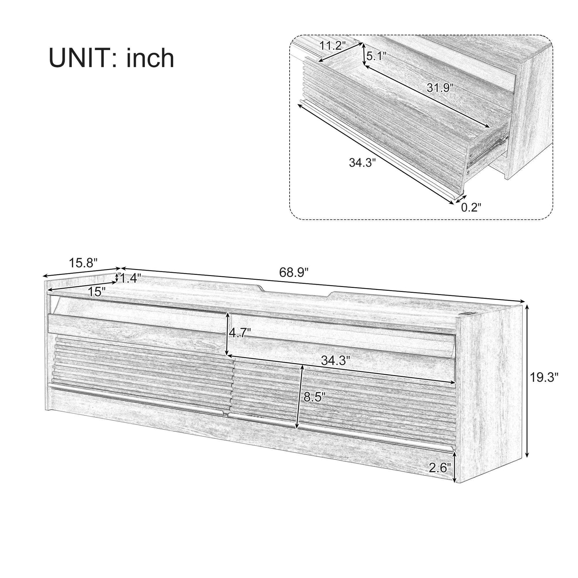 Mirod Modern TV Stand with Ample Storage,4 Drawer Design with Tempered Glass ,Built-in Charging Ports and Ambient LED Lighting ,Versatile for Any Decor Style