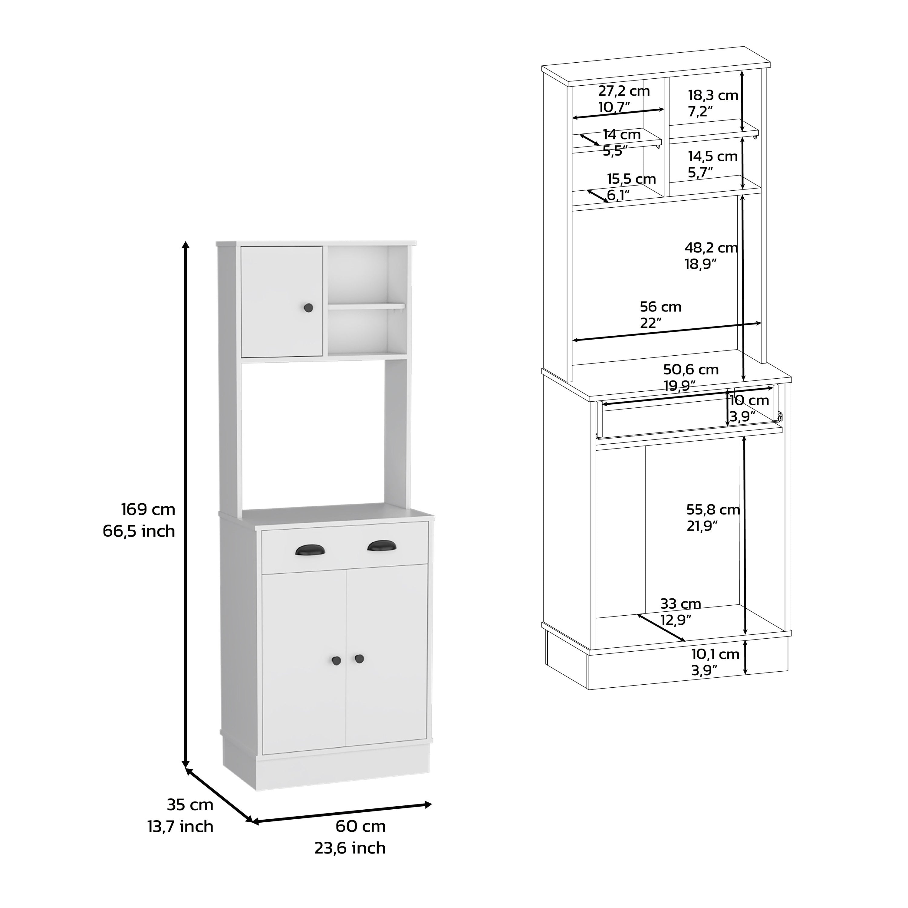 Pantry Cabinet with Drawer and 3-Doors, White -Kitchen