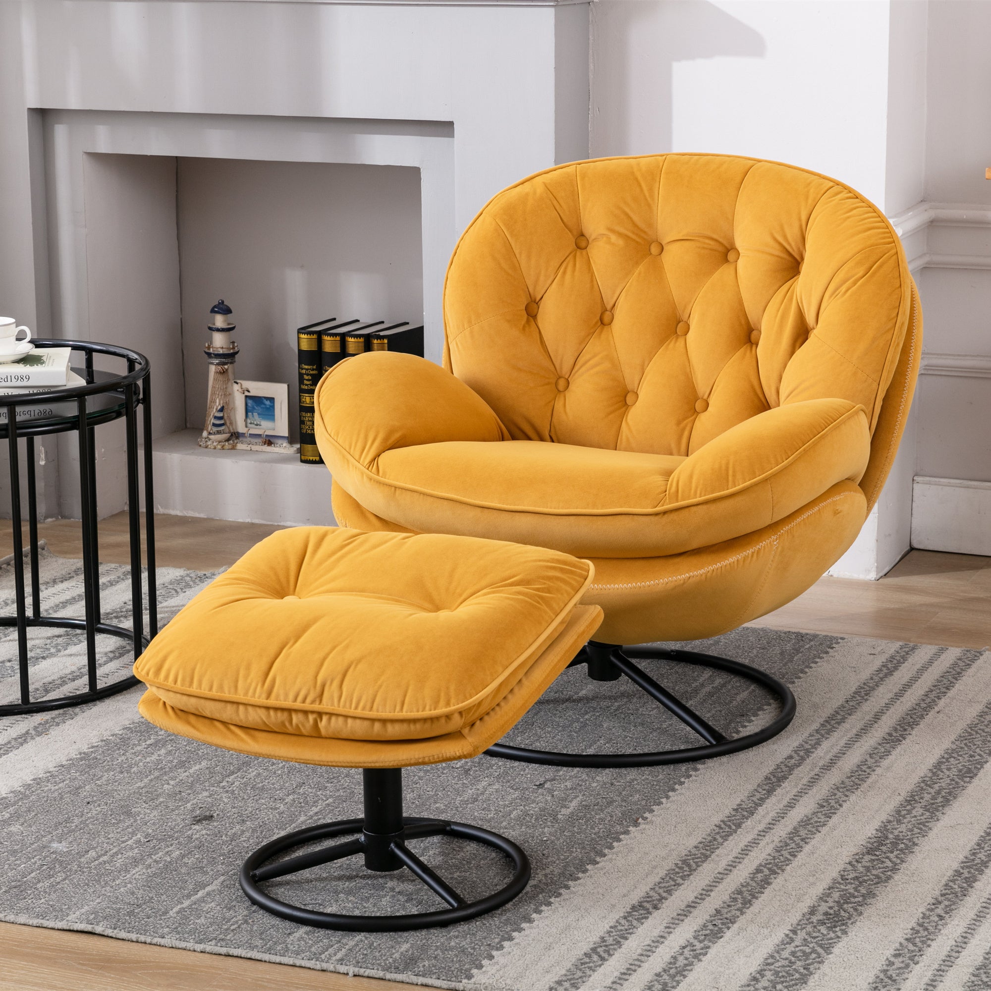 Accent chair  TV Chair  Living room Chair with Ottoman-Yellow