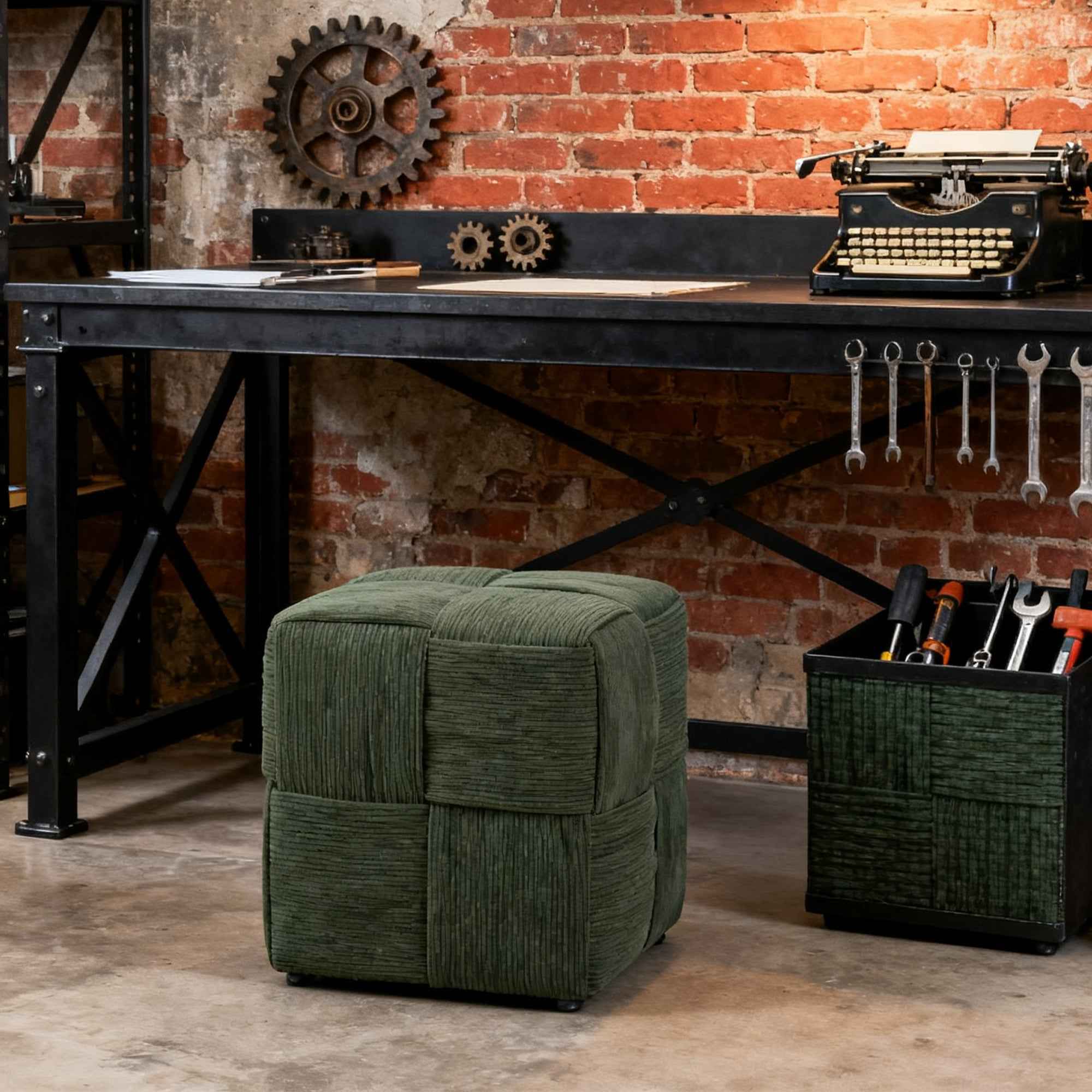 Ottoman Foot Rest Soft and Comfortable Ottoman Square Corduroy Woven Design Sofa Stool (Green)
