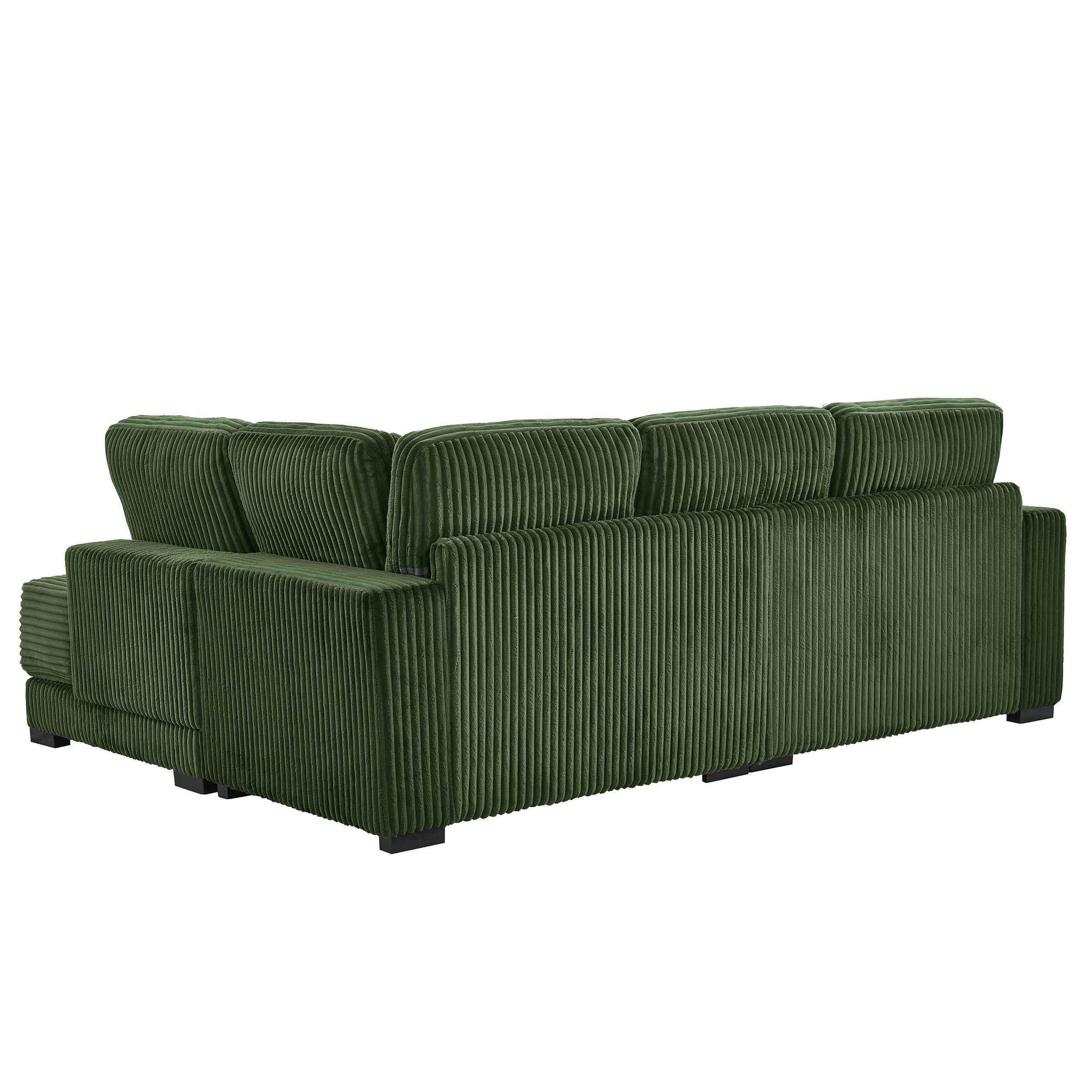 93' Sectional Sofa, L Shaped Sofa Couch with Reversible Chaise Lounge, Upholstered Soft Corduroy Couch for Living Room, Apartment (Green)