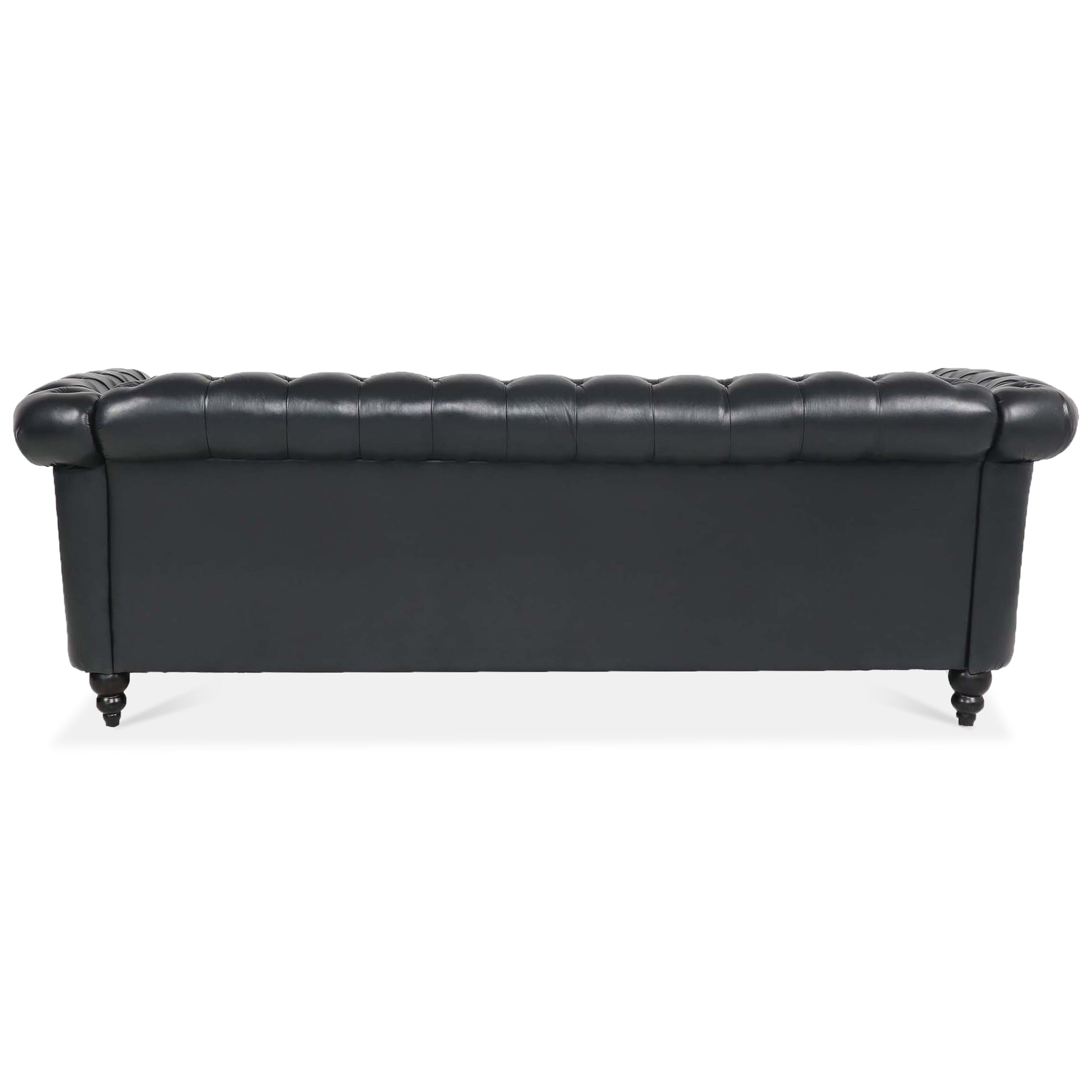 84.65" BLACK PU Rolled Arm Chesterfield Three Seater Sofa. - Abrihome