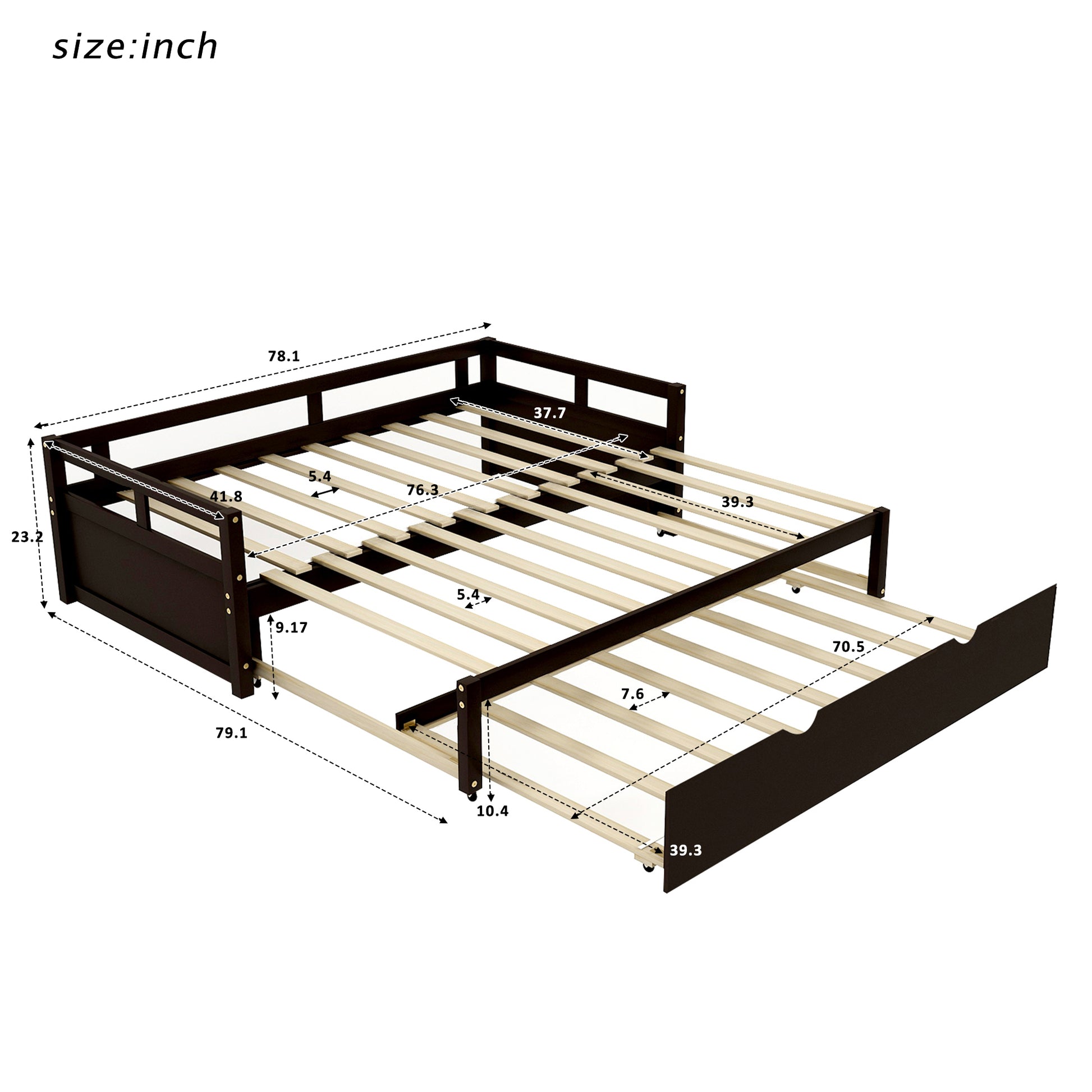 Extending Daybed with Trundle, Wooden Daybed with Trundle, Espresso - Abrihome