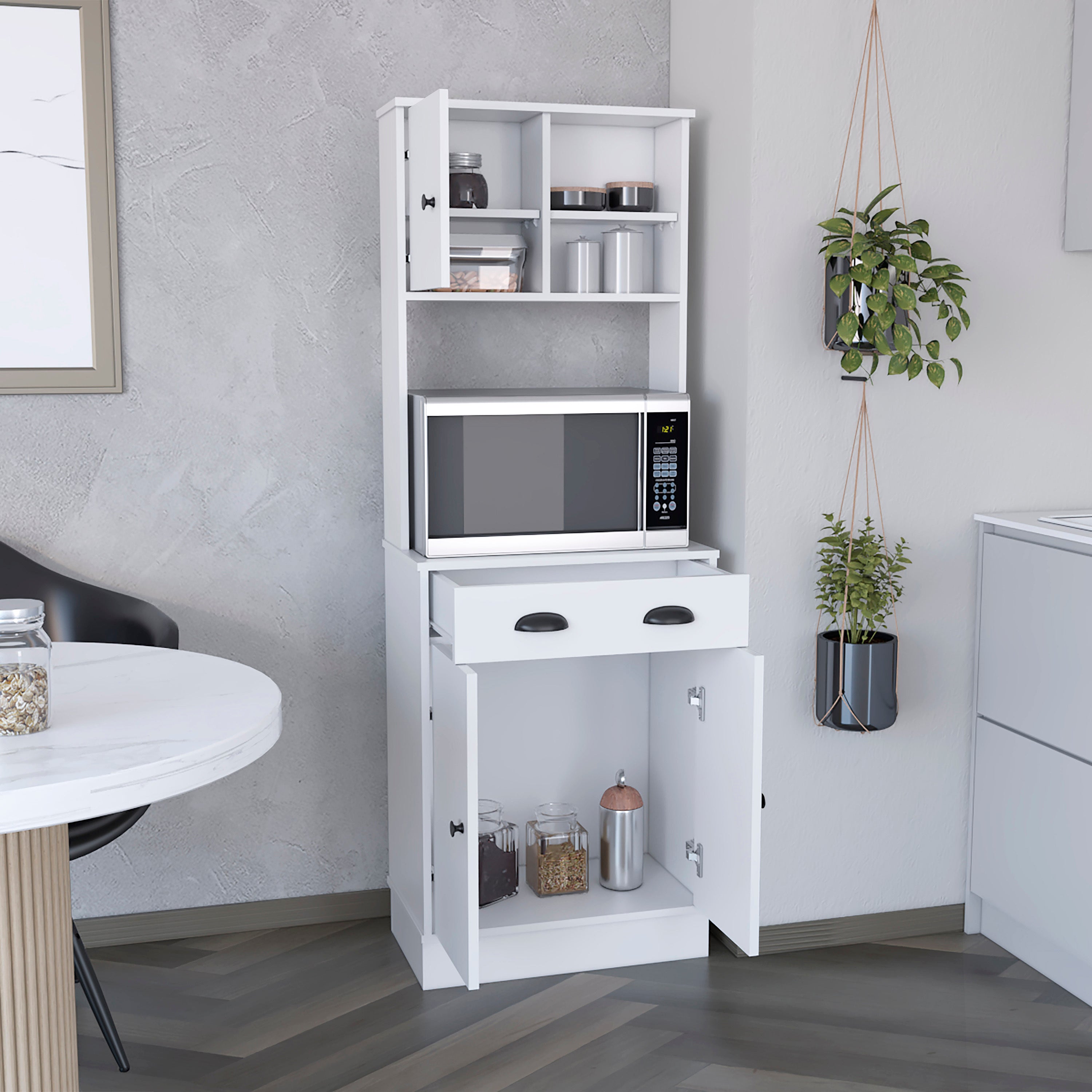 Pantry Cabinet with Drawer and 3-Doors, White -Kitchen