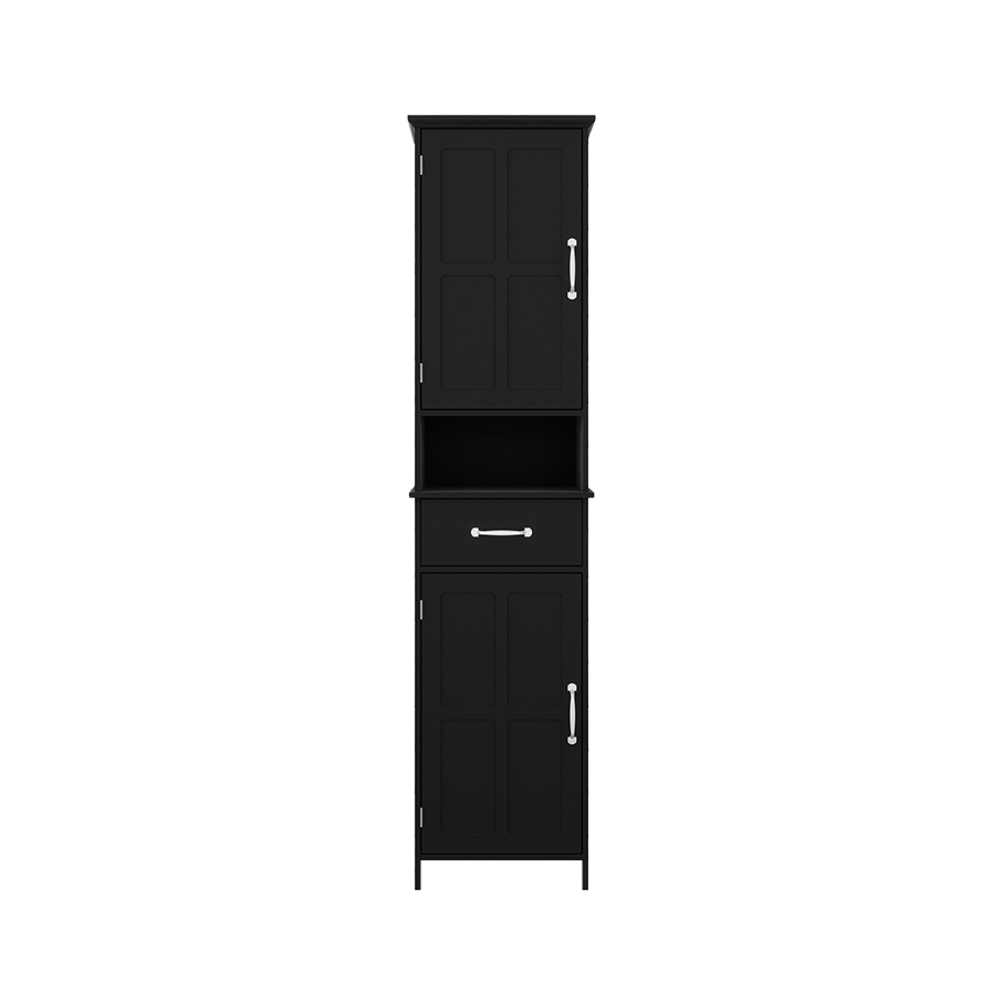 Double Door Narrow Height Slim Floor Standing Cabinet with 2 Adjustable Shelves-Black