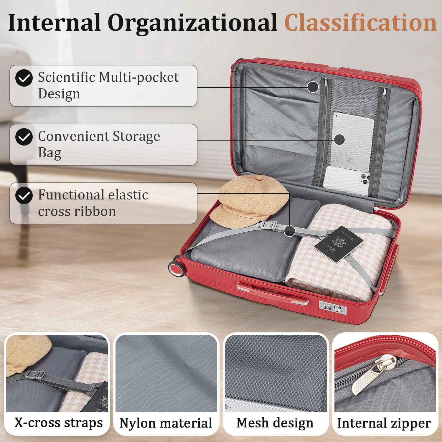 Luggage Sets 4 Piece(14/20/24/28) PP Lightweight & Durable Expandable suitcase